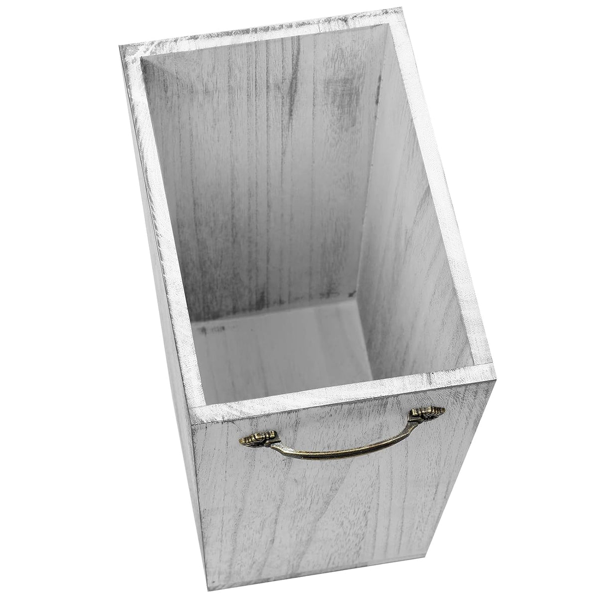 Wood Wastebasket Trash Can Rustic Farmhouse Square Garbage Container Bin with Decorative Metal