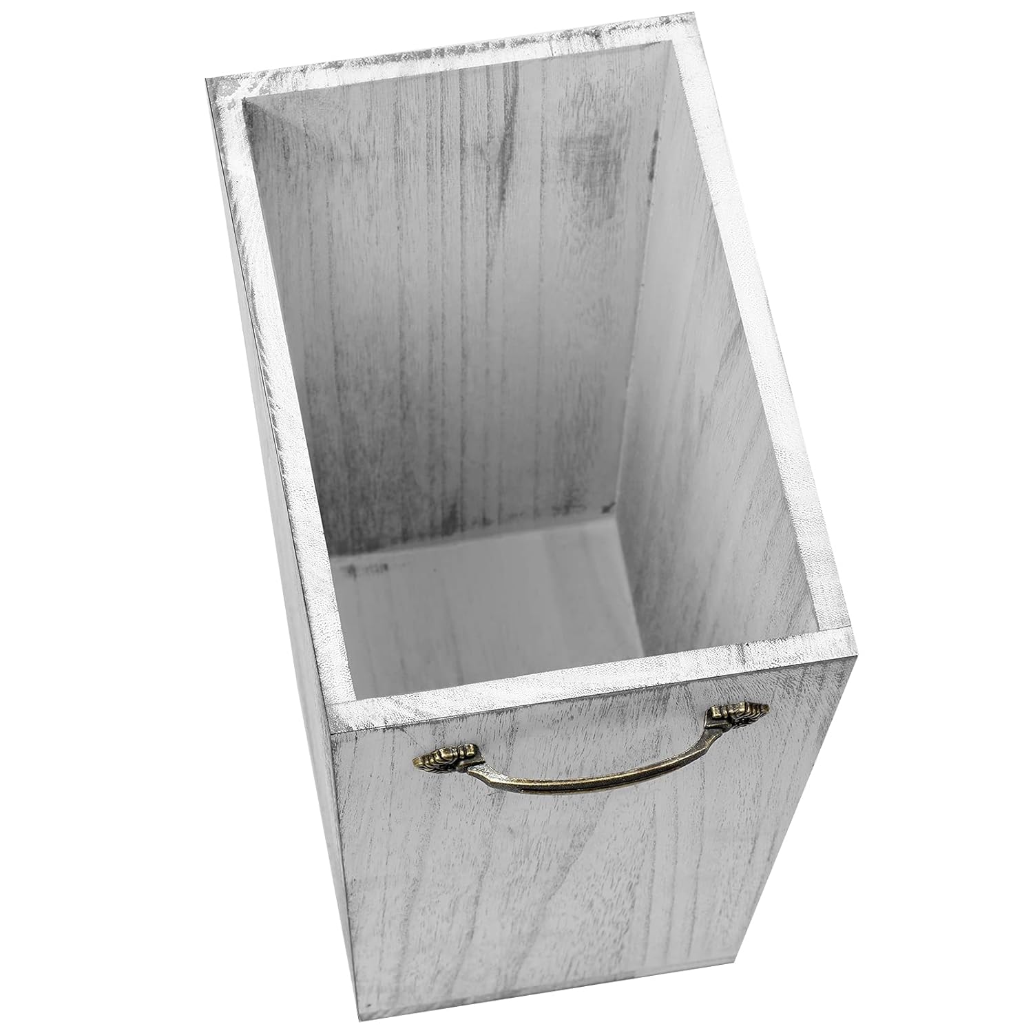 Wood Wastebasket Trash Can Rustic Farmhouse Square Garbage Container Bin with Decorative Metal