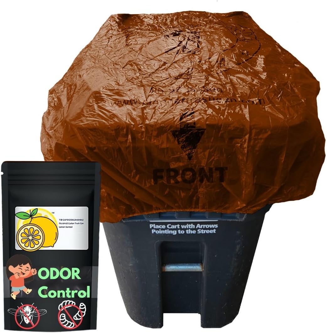 Trash Can Cover Odor Eliminating Bag with Elastic Rubber Band Lemon Scented Durable Effective