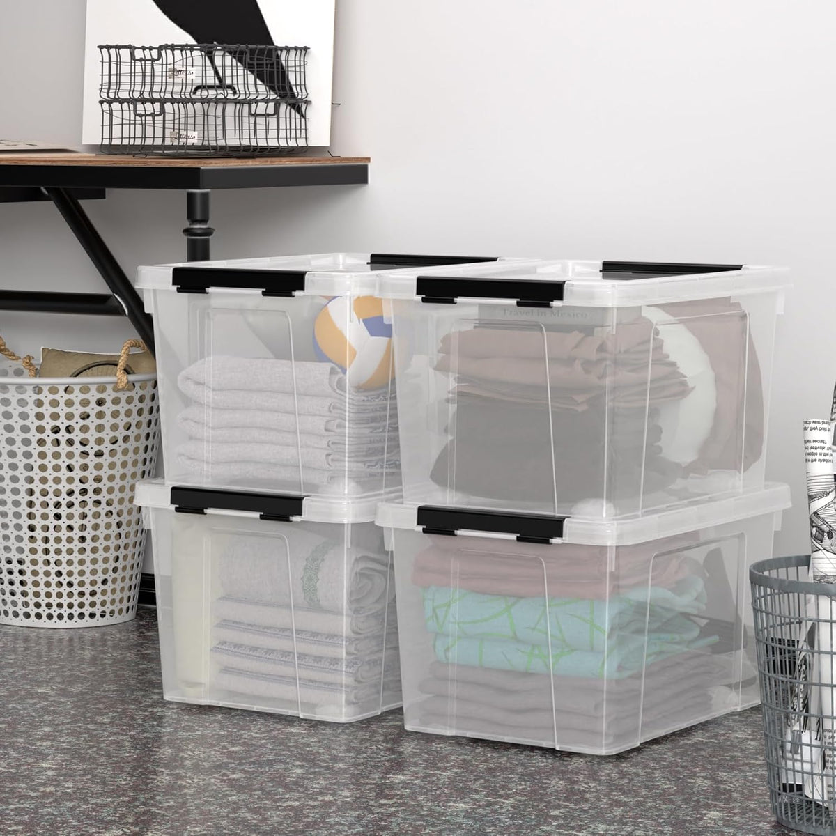 Zopnny 52 Quart Stackable Plastic Storage Bins with Latching Lids, Large Rolling Storage