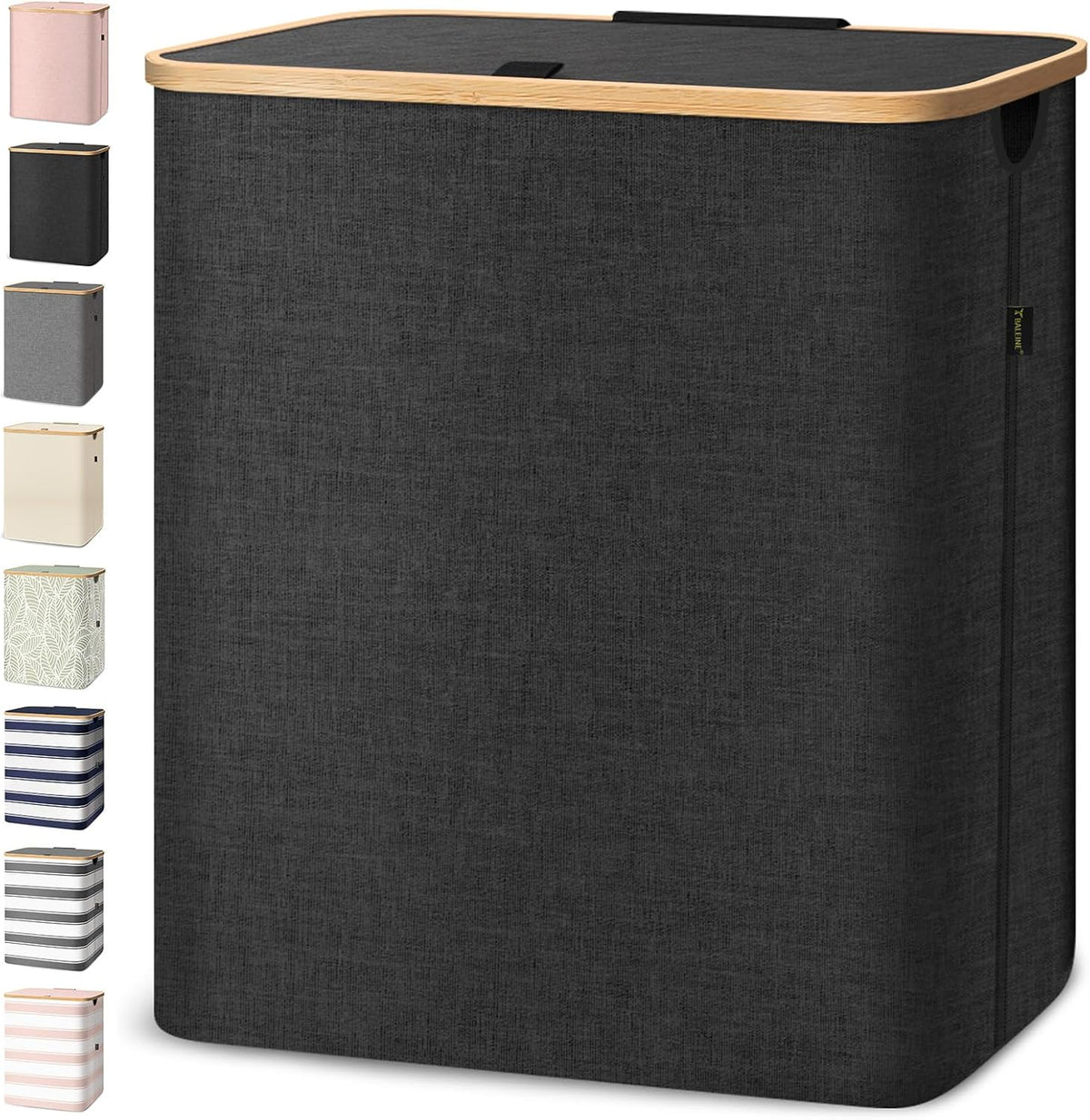 BALEINE Laundry Hamper with Lid, Tall Laundry Baskets with Bamboo Pull Handles, Large Laundry Bin