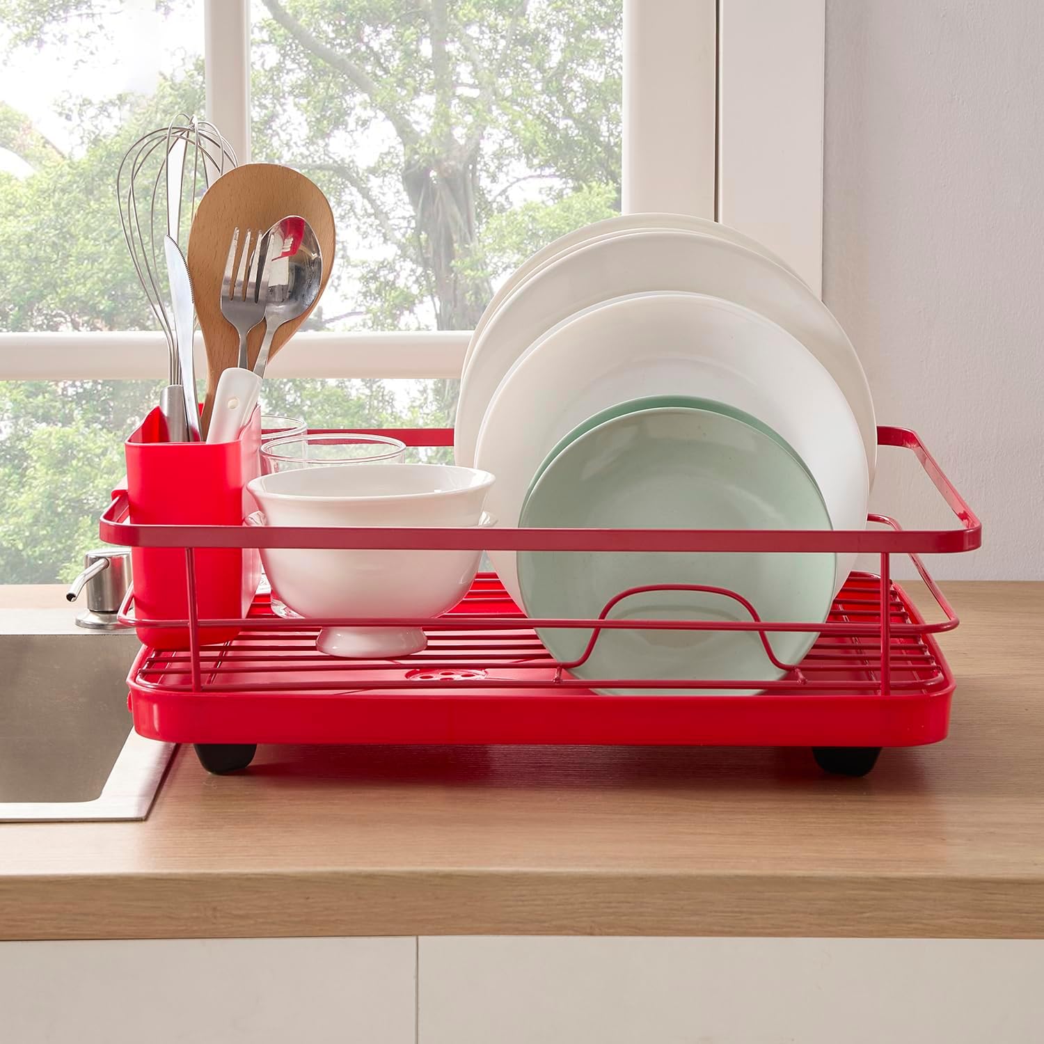 Dish Drying Rack 3 Piece Dish Drainer with Drainboard Set for Kitchen Counter – Dish Rack with