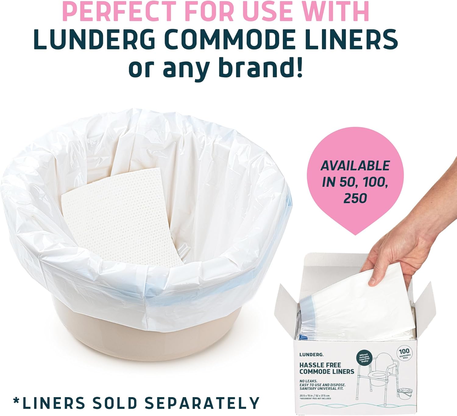 Lunderg Rose Scented Super Absorbent Commode Pads - Medical Grade Value Pack 100 Count - for