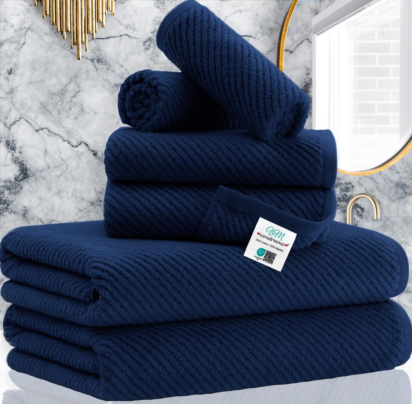 VOOVA & MOVAS Bath Towels - 100% Cotton | Quick Dry | Light Weight | Thick | Soft, Towel Set of 6