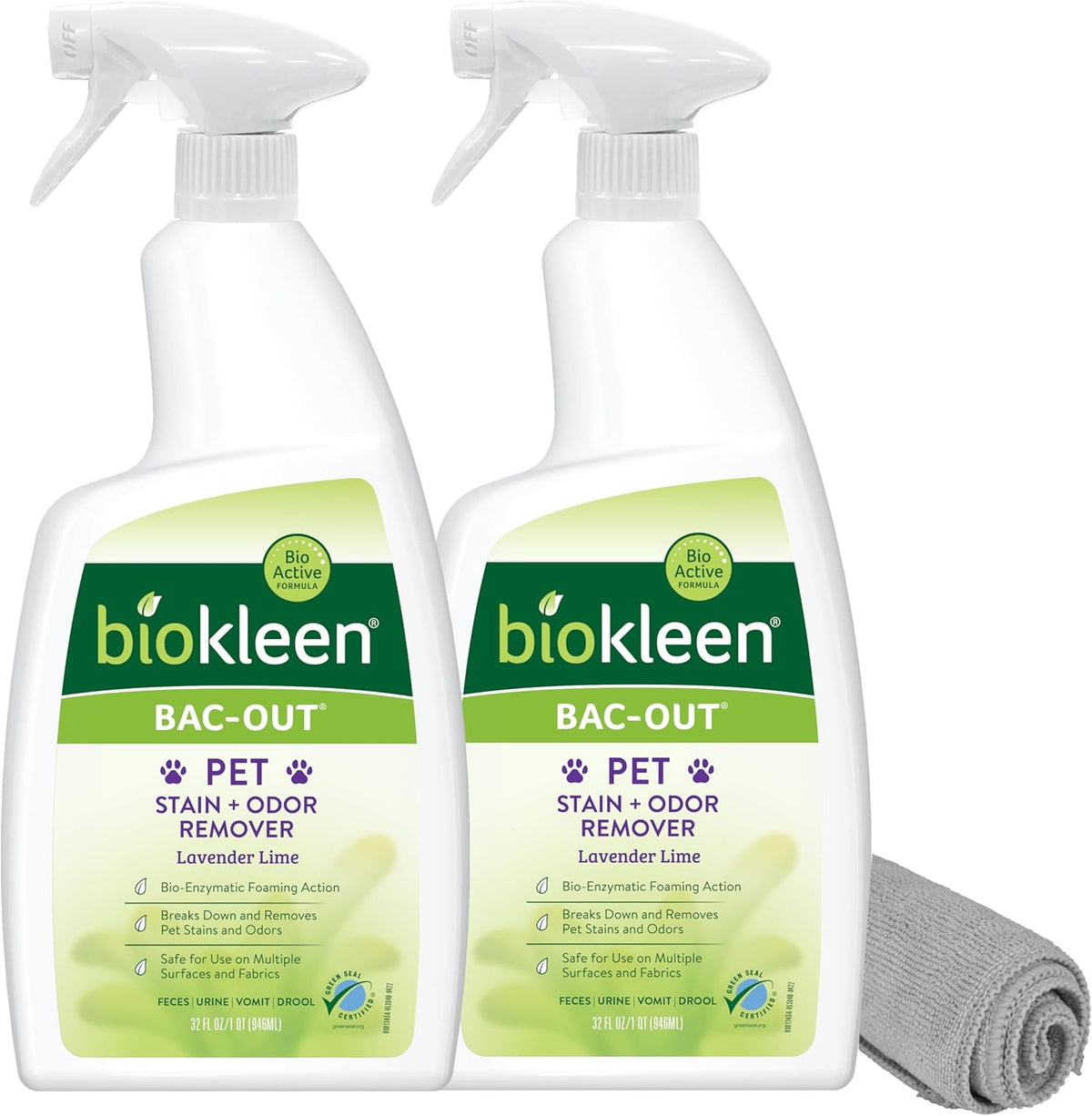 Biokleen Bac-Out Pet Urine Odor Eliminator - 32 Ounce Spray 2 Pack - Enzymatic, Natural, Destroys