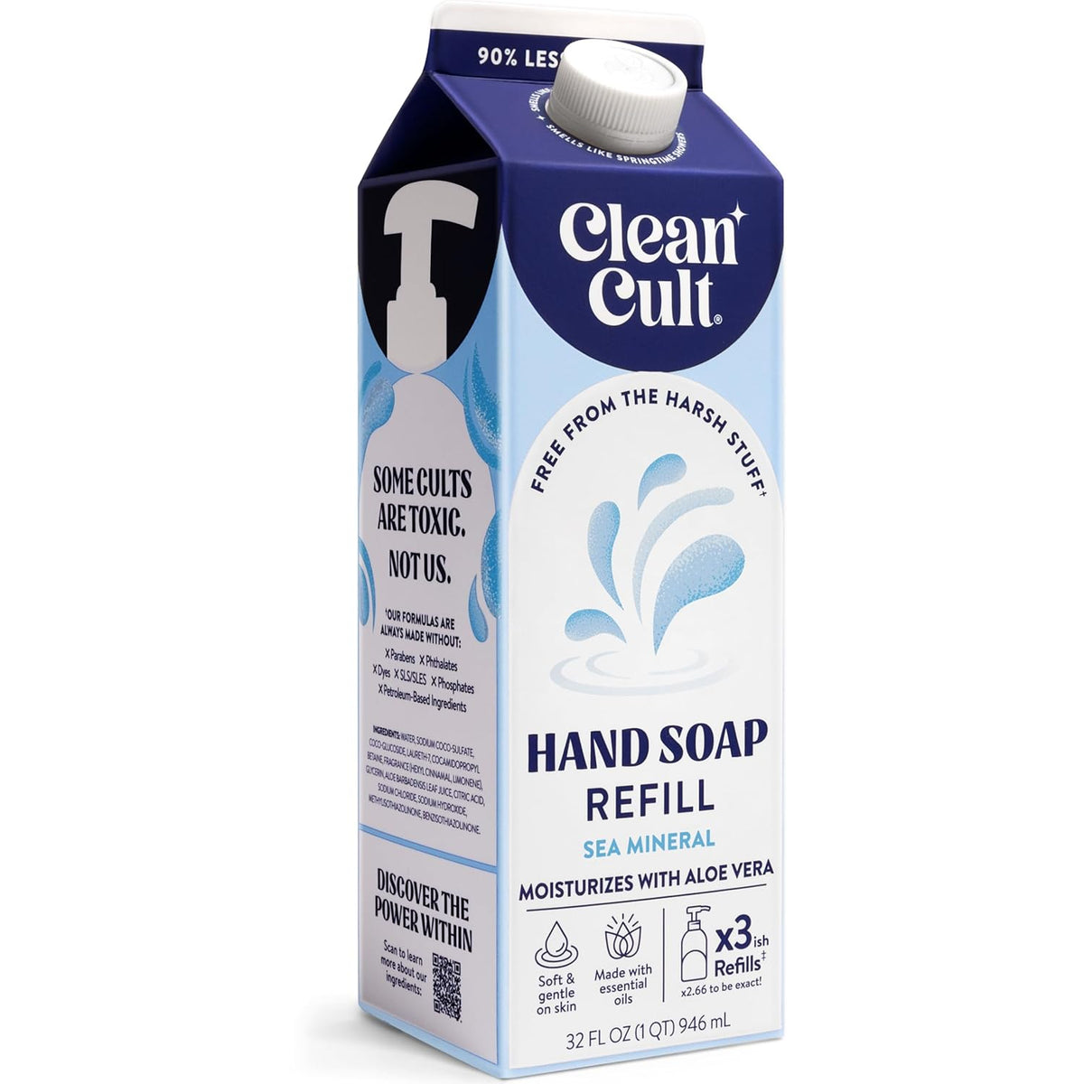 Cleancult Liquid Hand Soap Refill - Sea Minerals - Gentle On Sensitive Skin - Made with Aloe Vera &