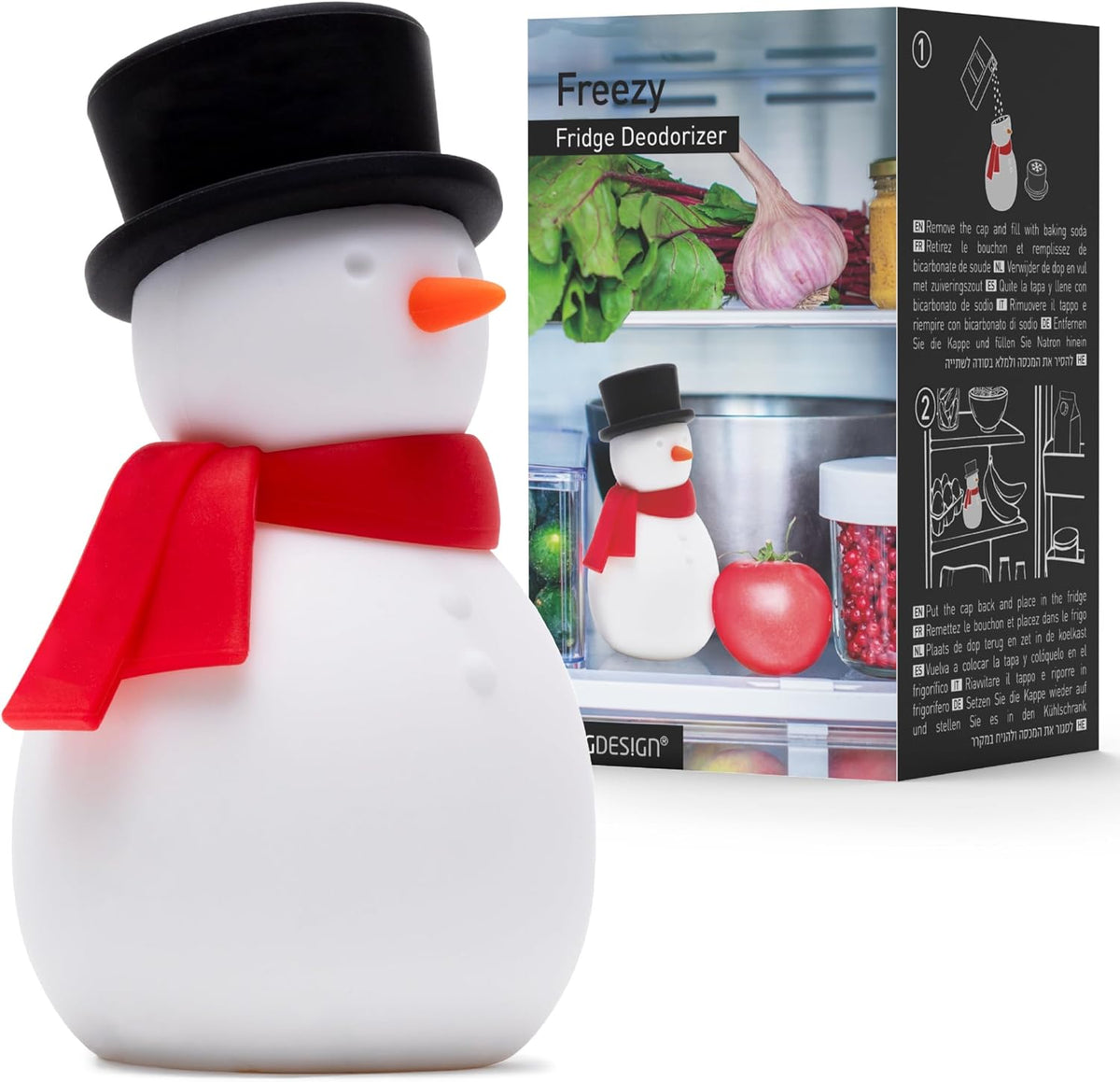 NEW - Peleg Design Freezy Fridge Deodorizer Odor Eliminator - Cute Snowman Baking Soda Container