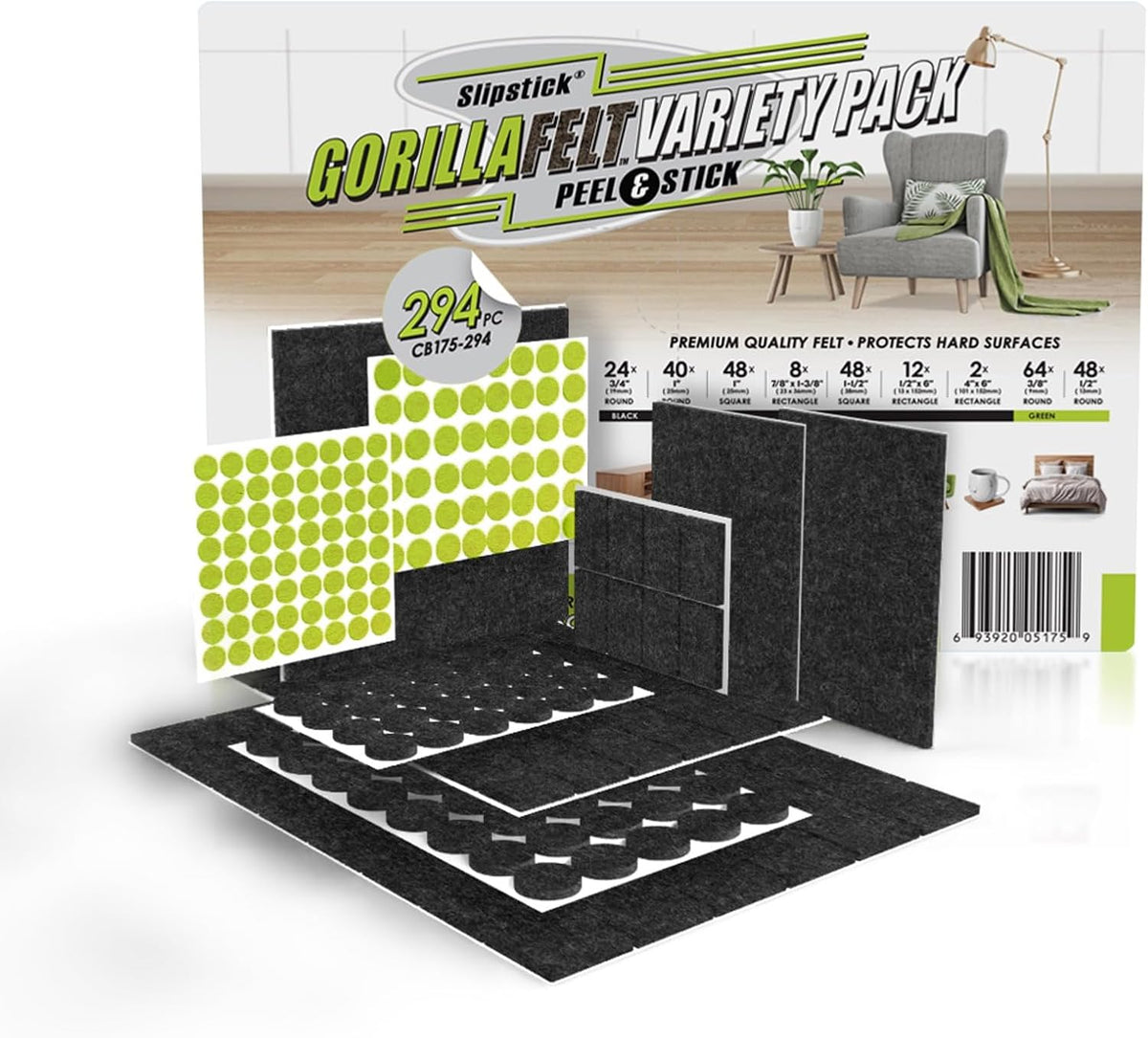 Slipstick Gorilla Felt Furniture Pads (294 Piece Variety Pack) Premium Furniture Pads & Chair Leg