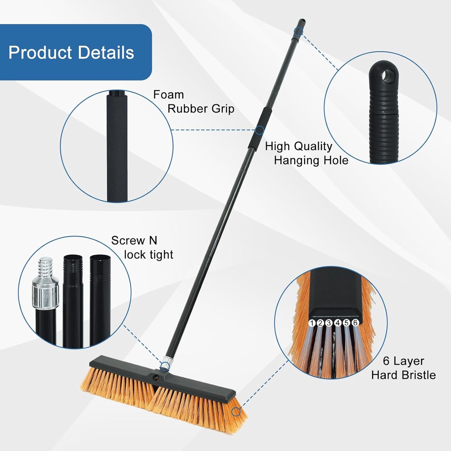 PBHEPJ 18 Inchs Push Broom Outdoor Heavy Duty, Shop Broom with 60" Long Bandle for Cleaning Outdoor
