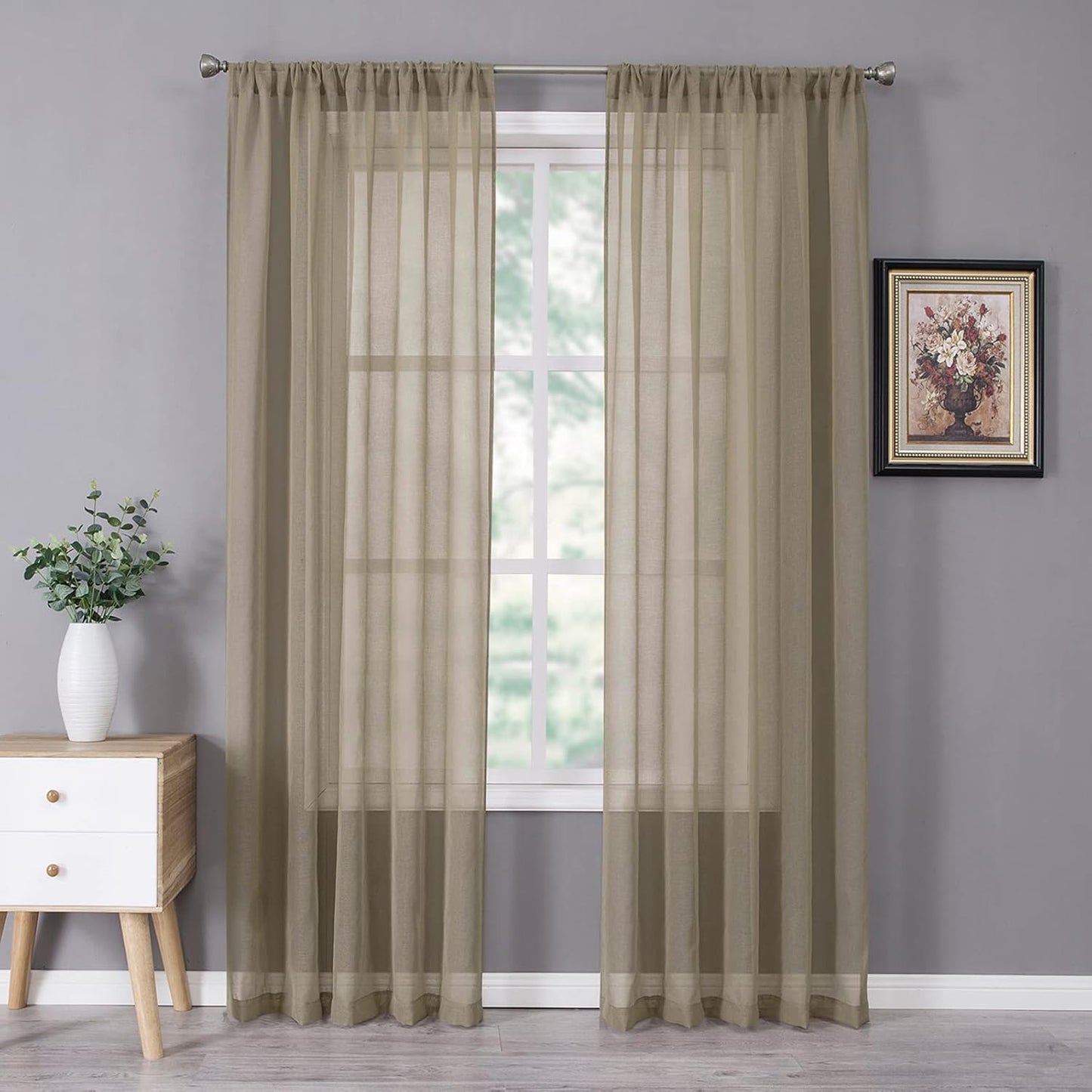 Tollpiz Sheer Curtains Bedroom Linen Textured Curtain Sheers Light Filtering Voile Rod Pocket