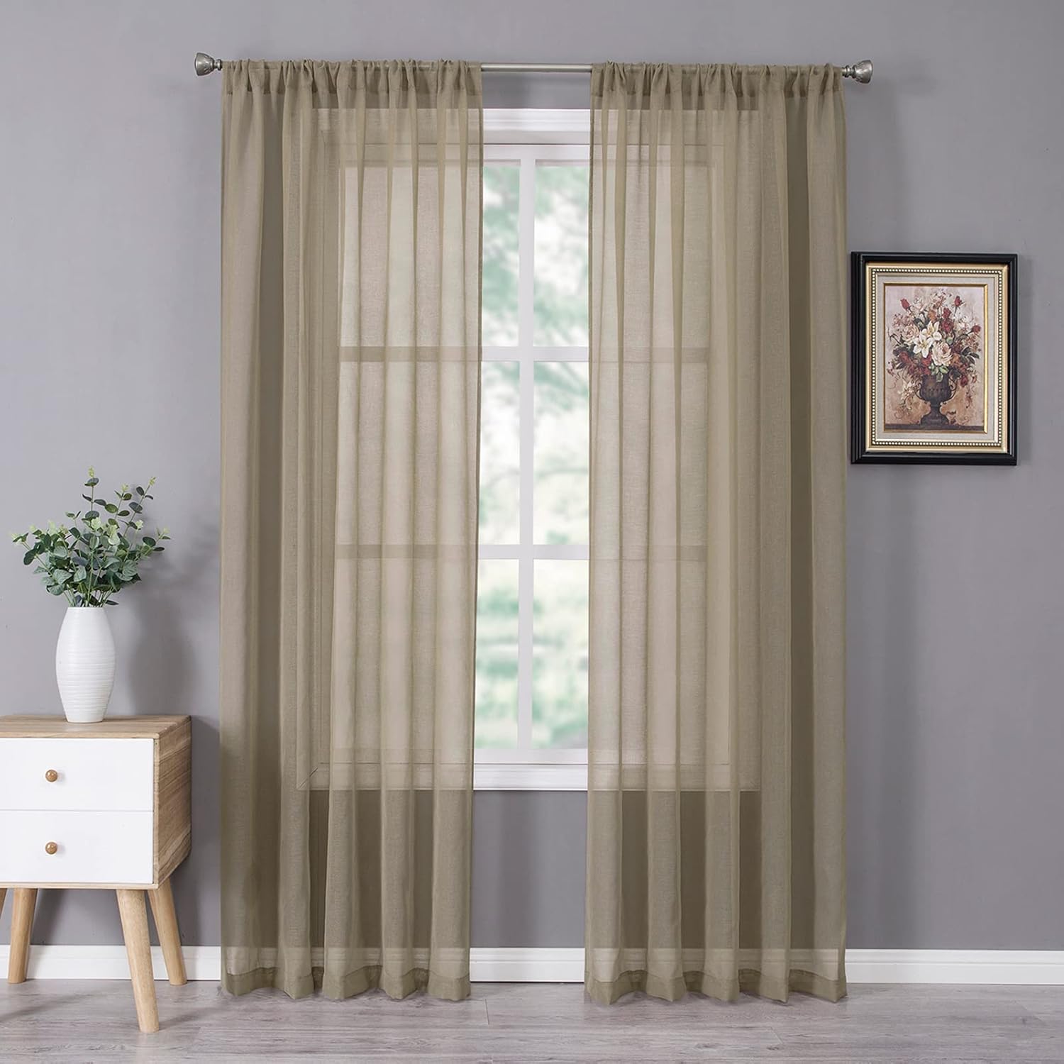 Tollpiz Sheer Curtains Bedroom Linen Textured Curtain Sheers Light Filtering Voile Rod Pocket