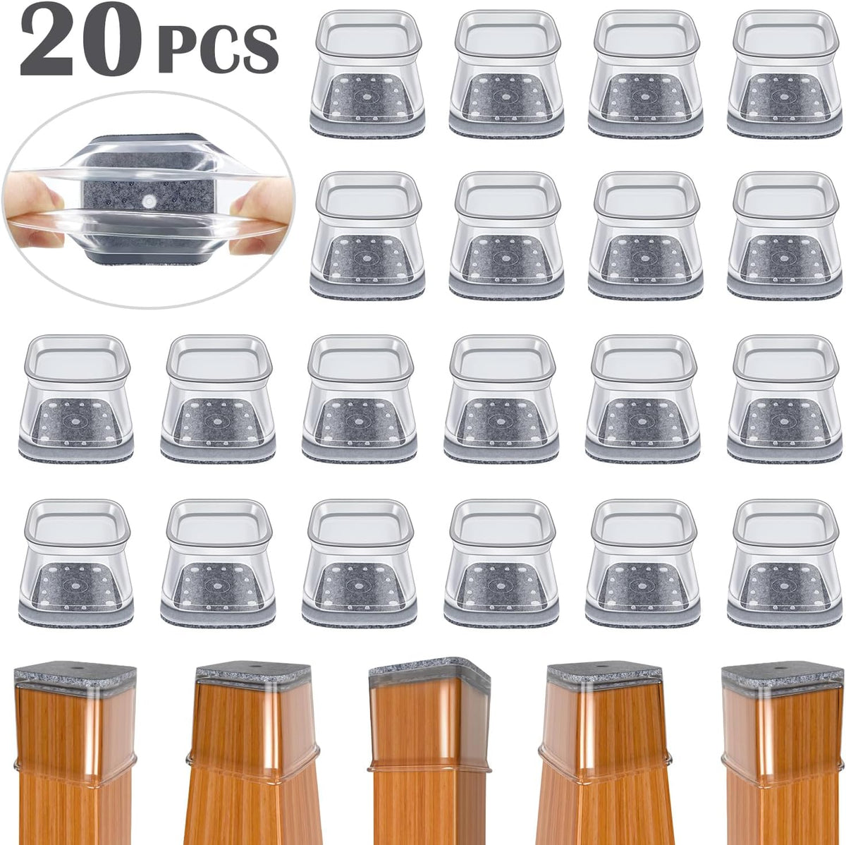 BUMACO Chair Leg Floor Protectors Square Chair Leg Protectors for Hardwood Floors Silicone Pads