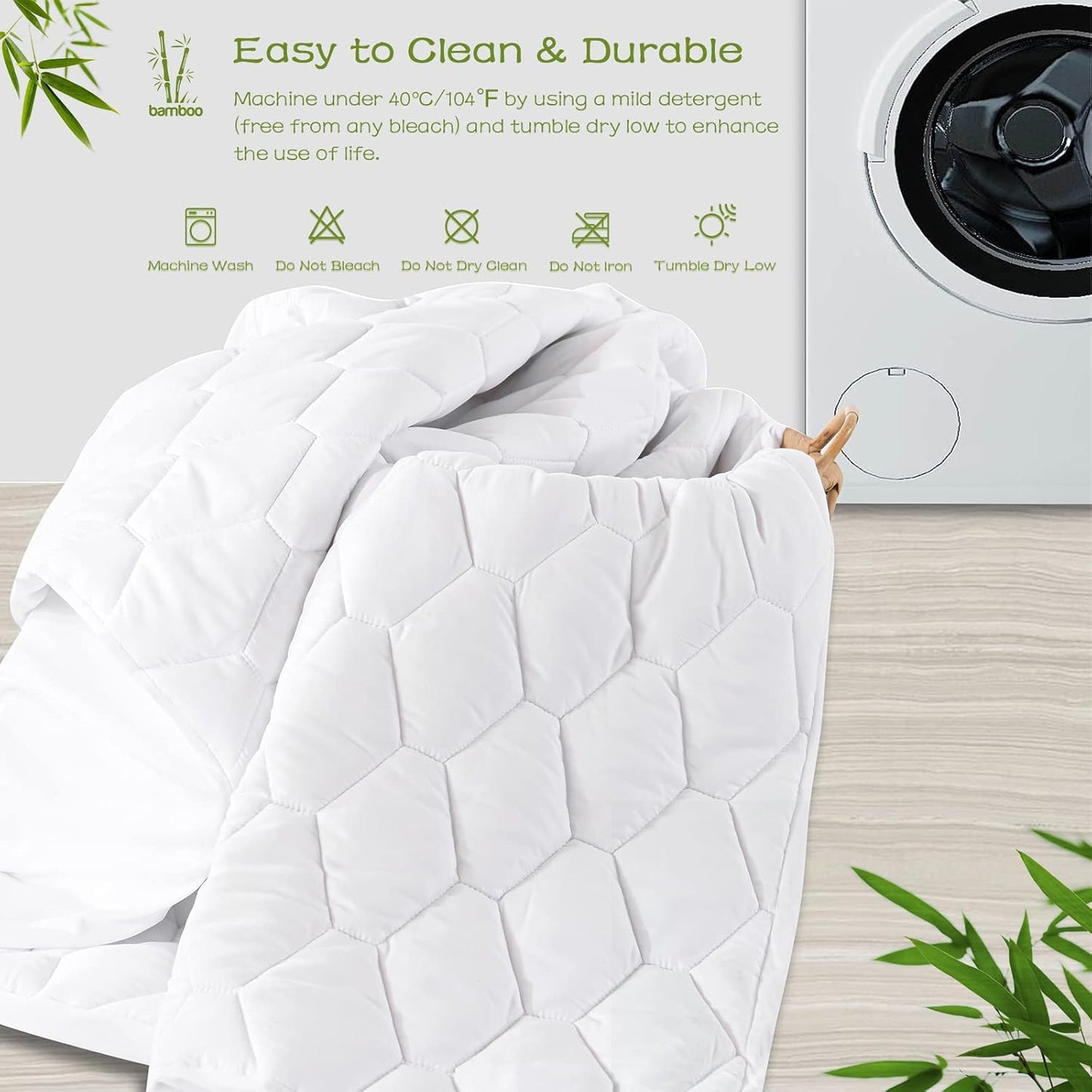 GRT Twin Mattress Protector Waterproof, Rayon from Bamboo, Cooling Quilted Fitted Mattress Pad
