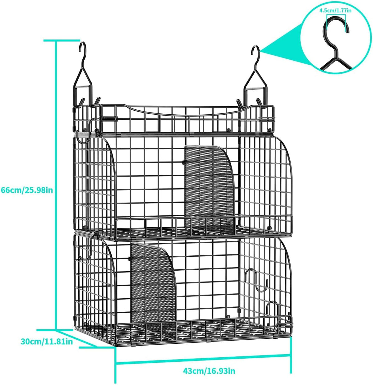 HapiRm Hanging Closet Organizer Storage - 3 Tier Metal Stackable Hanging Closet Shelves with
