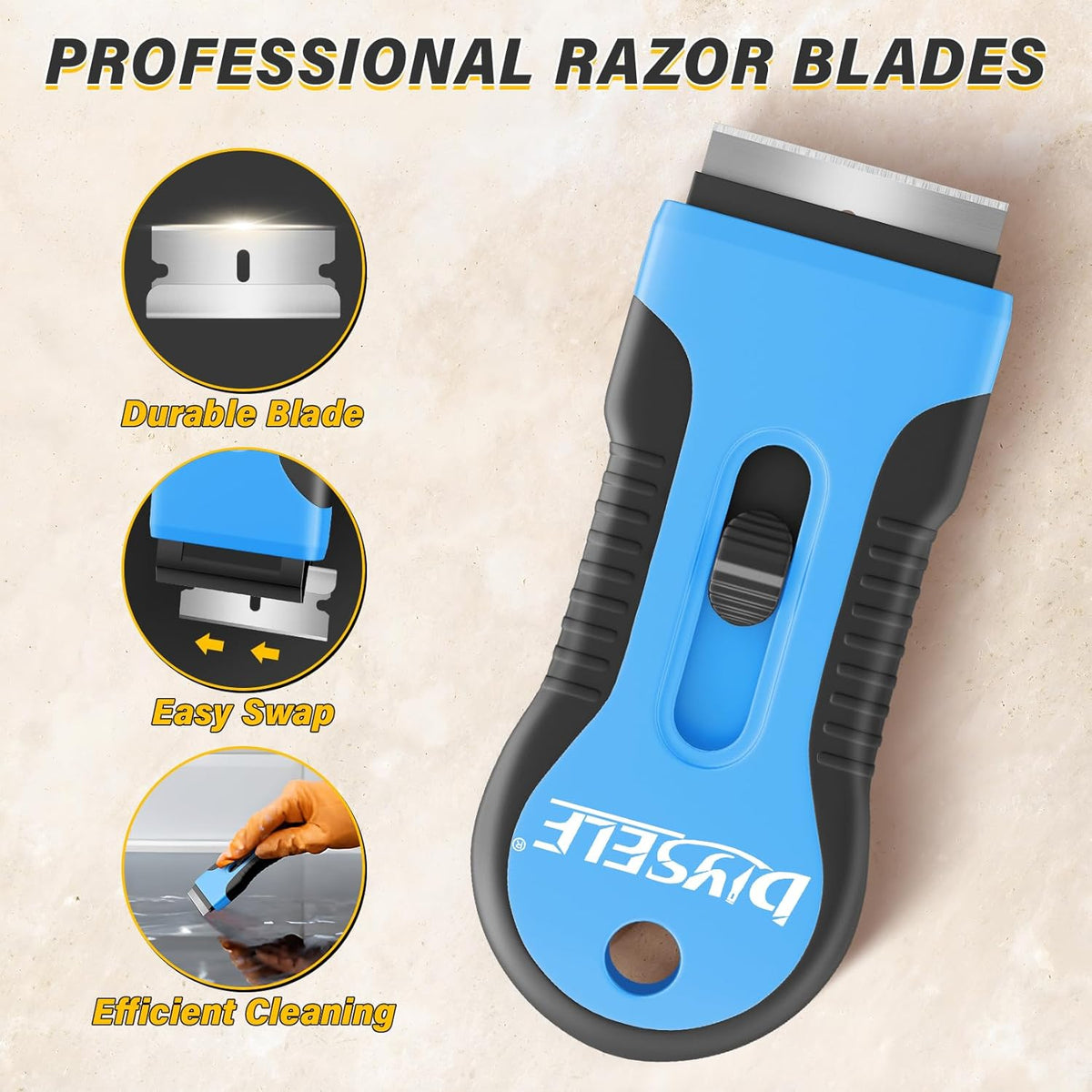 DIYSELF 2 Pack Razor Blade Scraper with 10 PCS Replacement Mental Blades, Heavy-Duty Razor Scraper