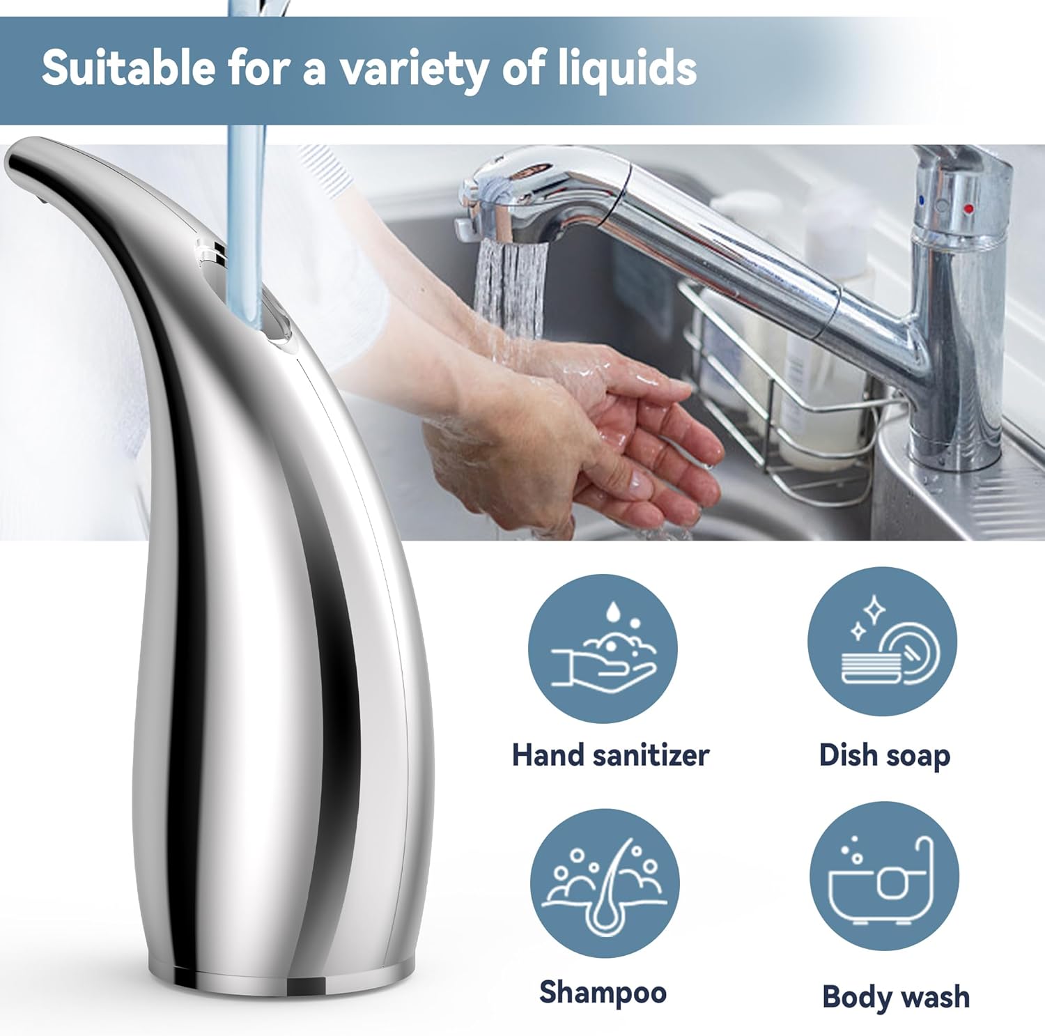 Automatic Soap Dispenser with Infrared Sensor - Adjustable 4-Level Touchless Hand Soap for Kitchen
