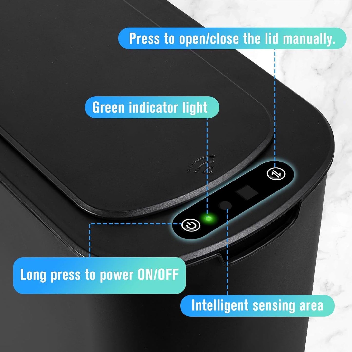 Cesun Automatic Motion Sensor Black Bathroom Trash Can with Lid, 2.6 Gallon Touchless Trash Bin