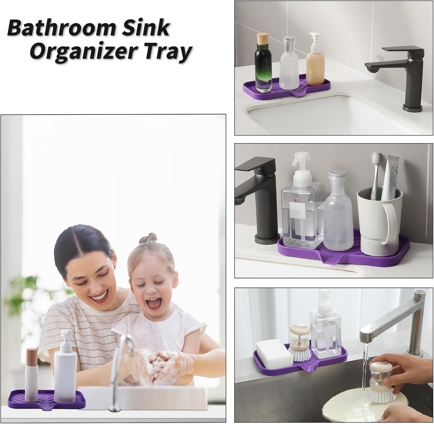 Silicone Bathroom Soap Dishes with Drain Spout-Bathroom and Kitchen Sink Organizer,Sponge