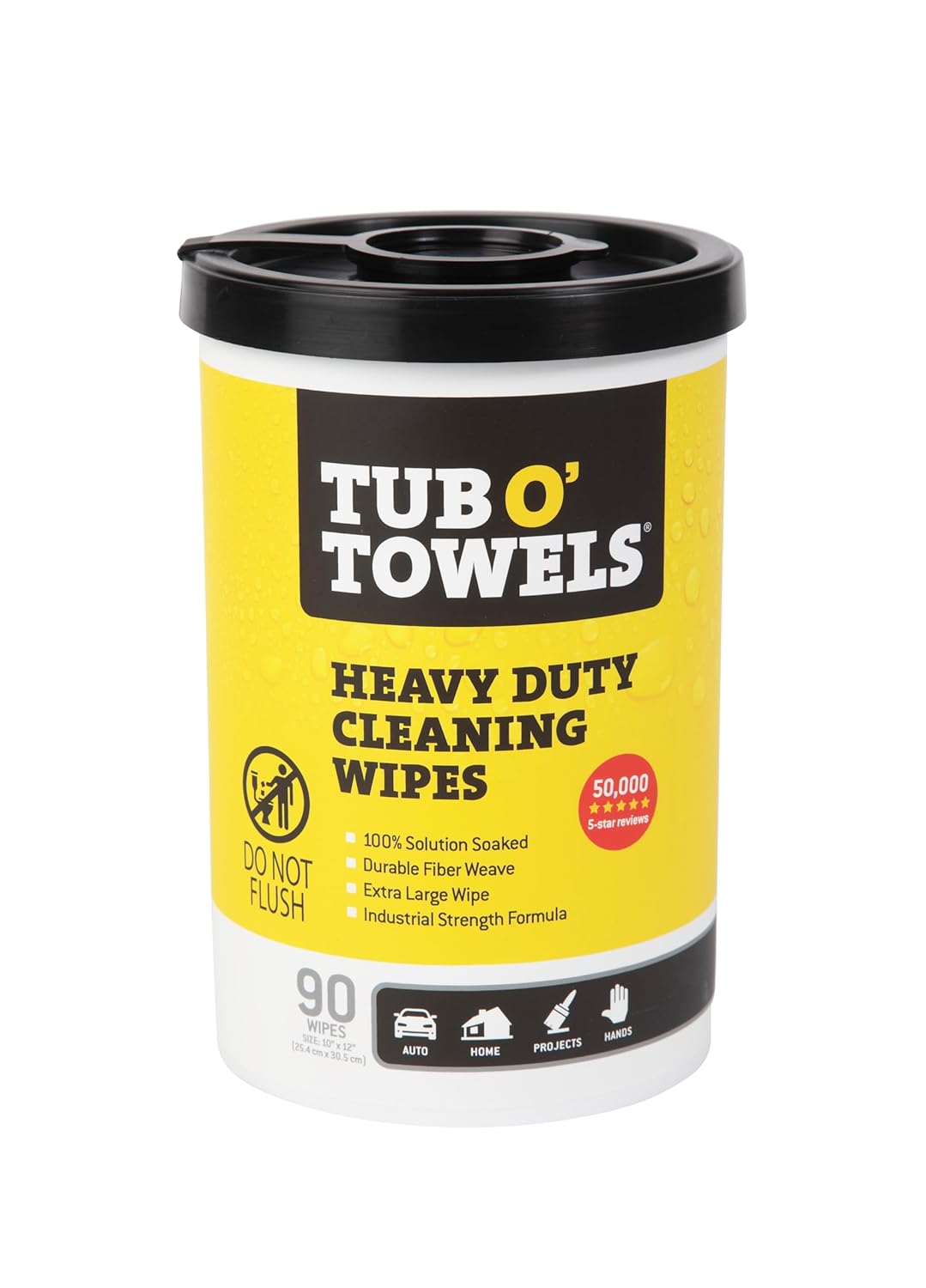 Tub O' Towels TW90 Heavy-Duty 10" x 12" Size Multi-Surface Cleaning Wipes, (10" x 12" wipes) Per