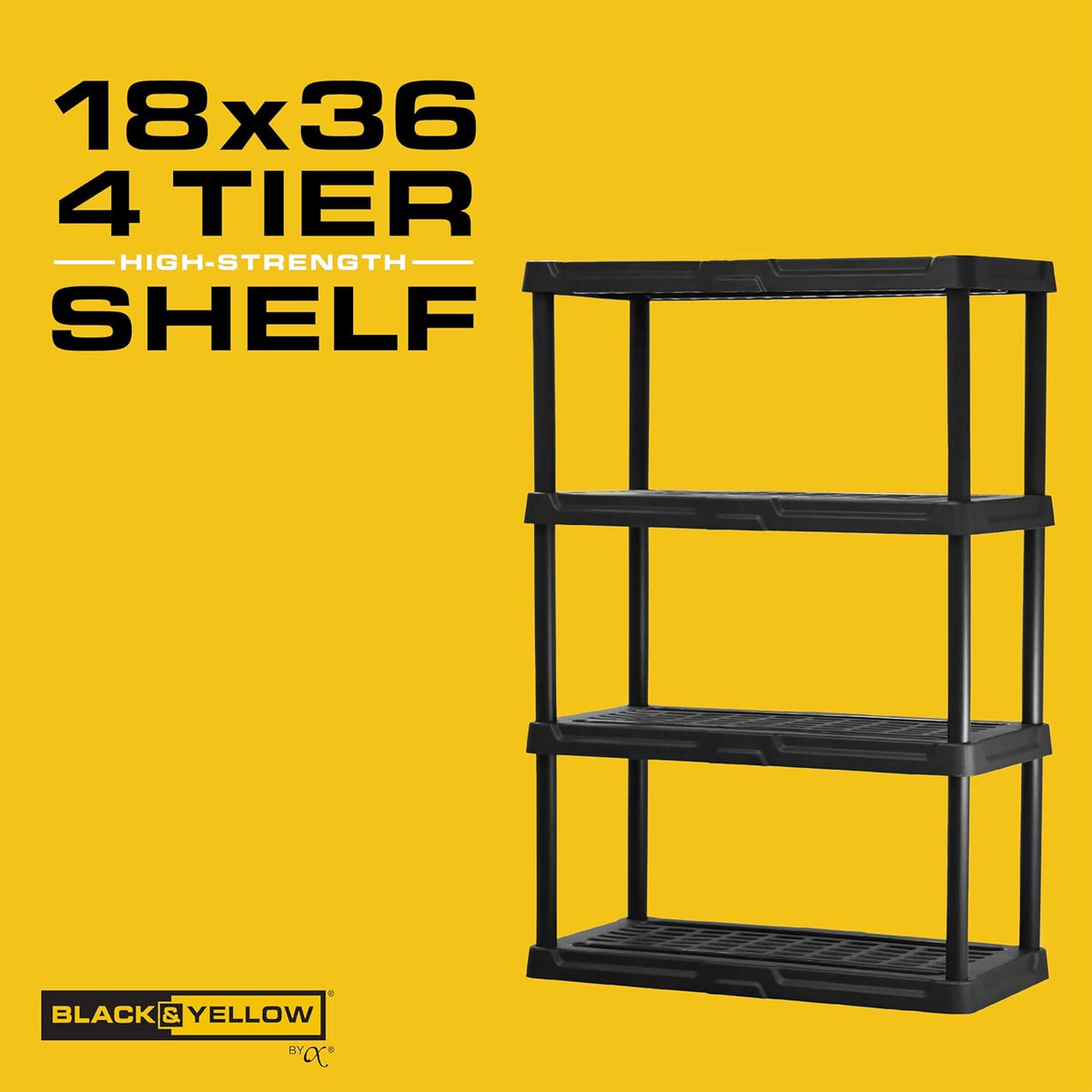 CX 4-Tier (53”H x 36”W x 18”D) Plastic Storage Shelving Unit (Black), Heavy Duty, 150lbs Per Shelf