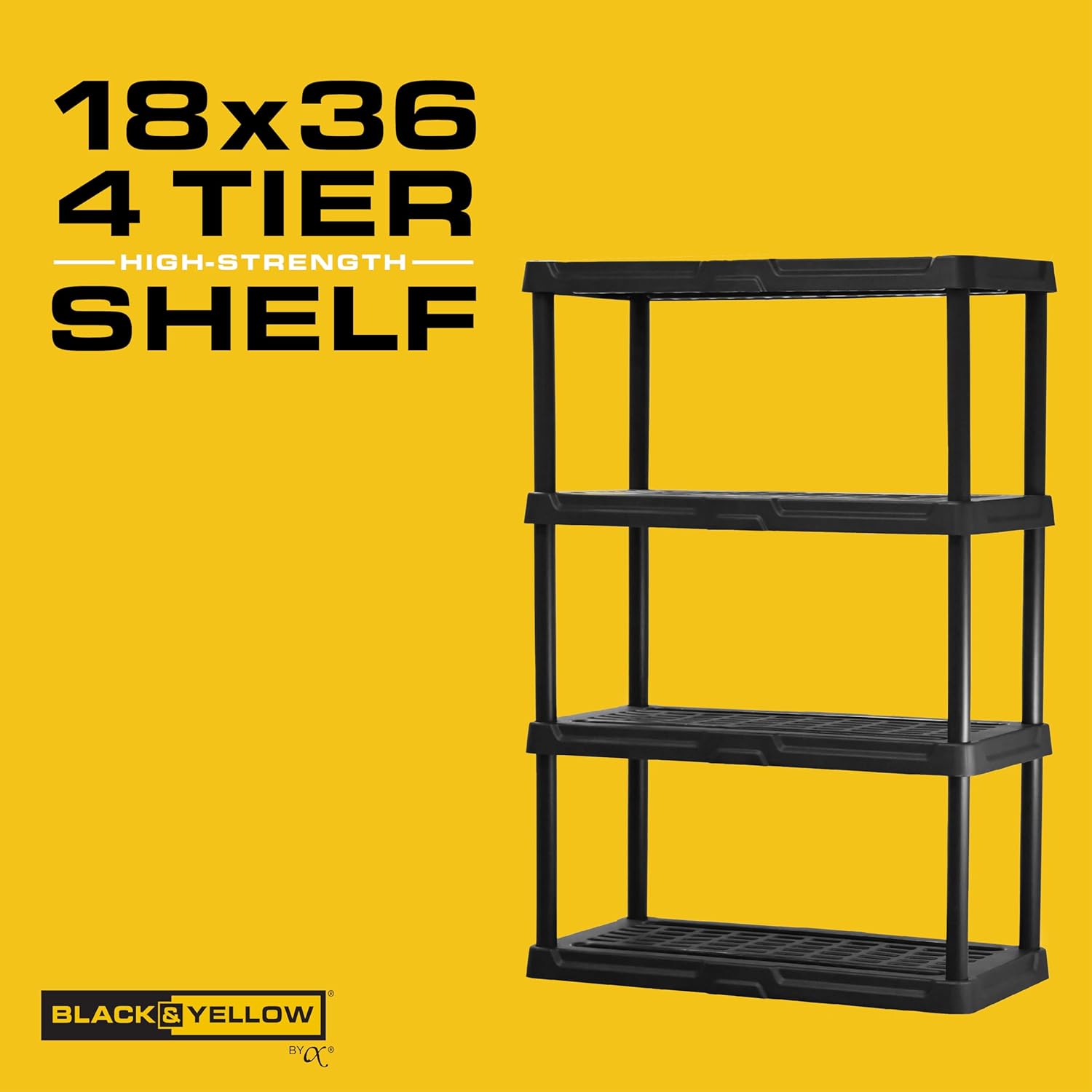CX 4-Tier (53”H x 36”W x 18”D) Plastic Storage Shelving Unit (Black) 2 Pack, Heavy Duty, 150lbs Per