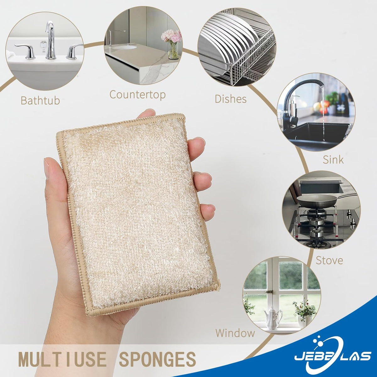 JEBBLAS 8Pack Bamboo Natural Kitchen Sponges Dish Sponge Cleaning Sponge Heavy Duty Scrub Sponge