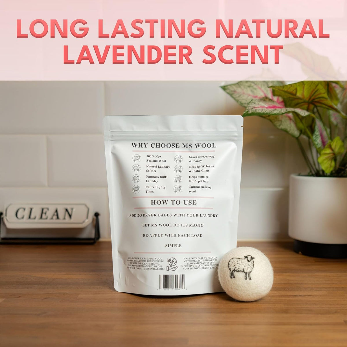 Lavender Scented Wool Dryer Balls – 4 XL Pack – Natural Fabric Softener, Reusable, Reduces Static