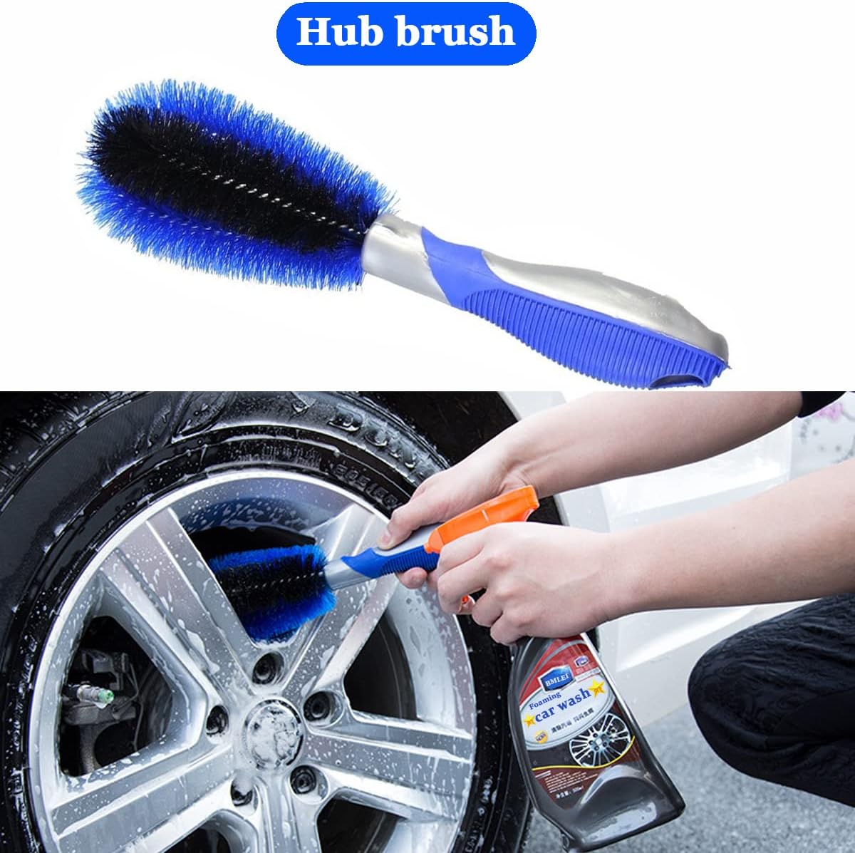 Car Wash Brush With Long Handle, Chenille Microfiber Mop Mitt, 1 Replacement Head, Wheel Brush