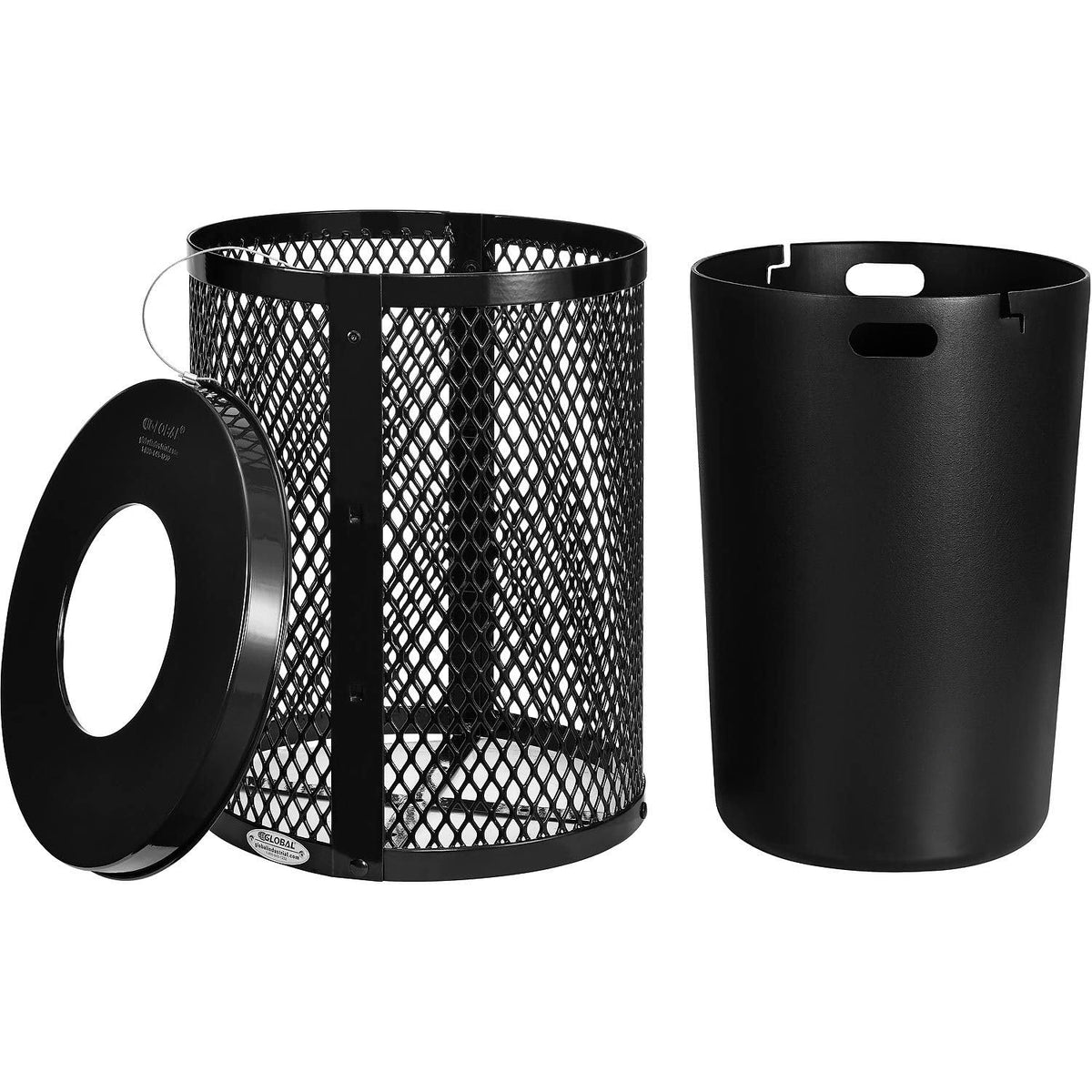 Global Industrial Outdoor Diamond Steel Trash Can with Flat Lid and Plastic Liner, 36 Gallon