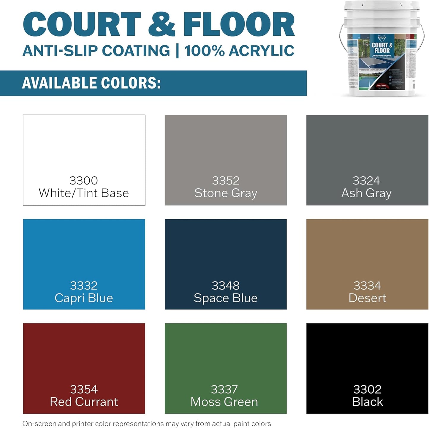 DYCO Court & Floor Anti-Slip Coating - Slip-Resistant Pavement, Cement & Concrete Paint for