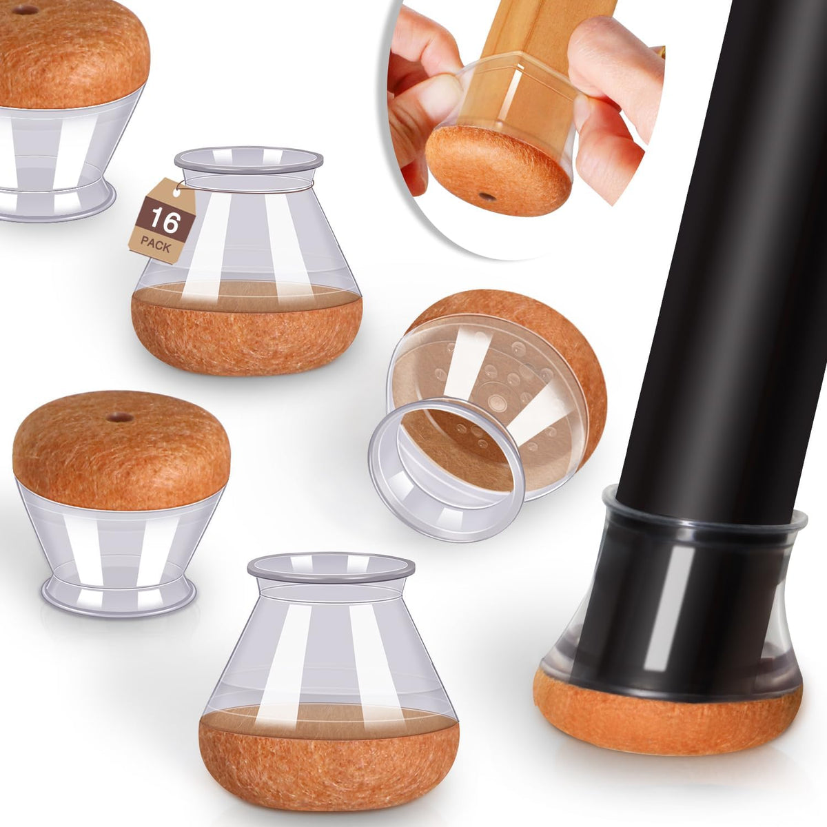 Chair Leg Floor Protectors for Hardwood Floors Felt Furniture Pads Silicone Caps 16 Pack