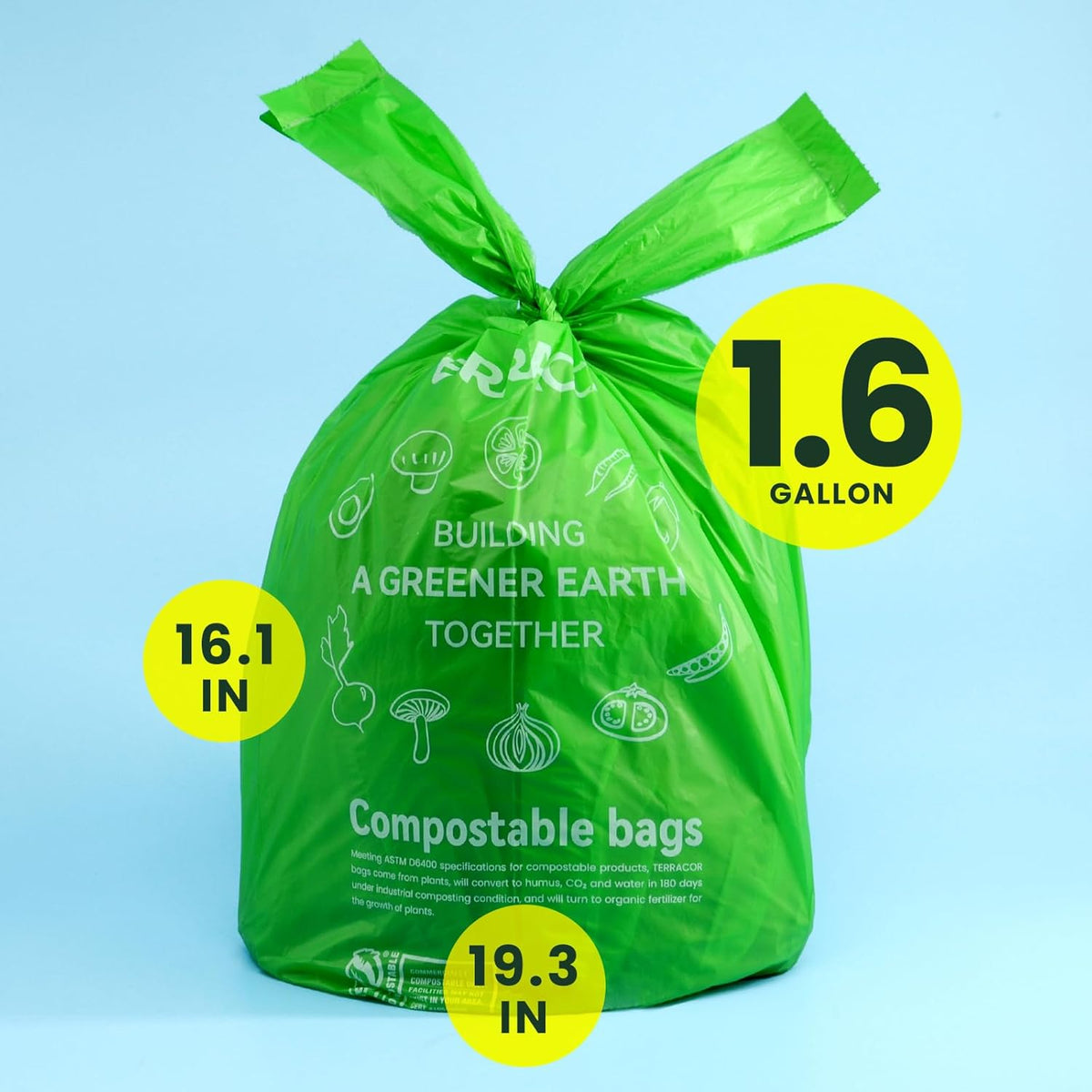 1.6 Gallon Compostable Food Scrap Bags Handle Tie for Kitchen Countertop Bin, 6 Liter Small Compost