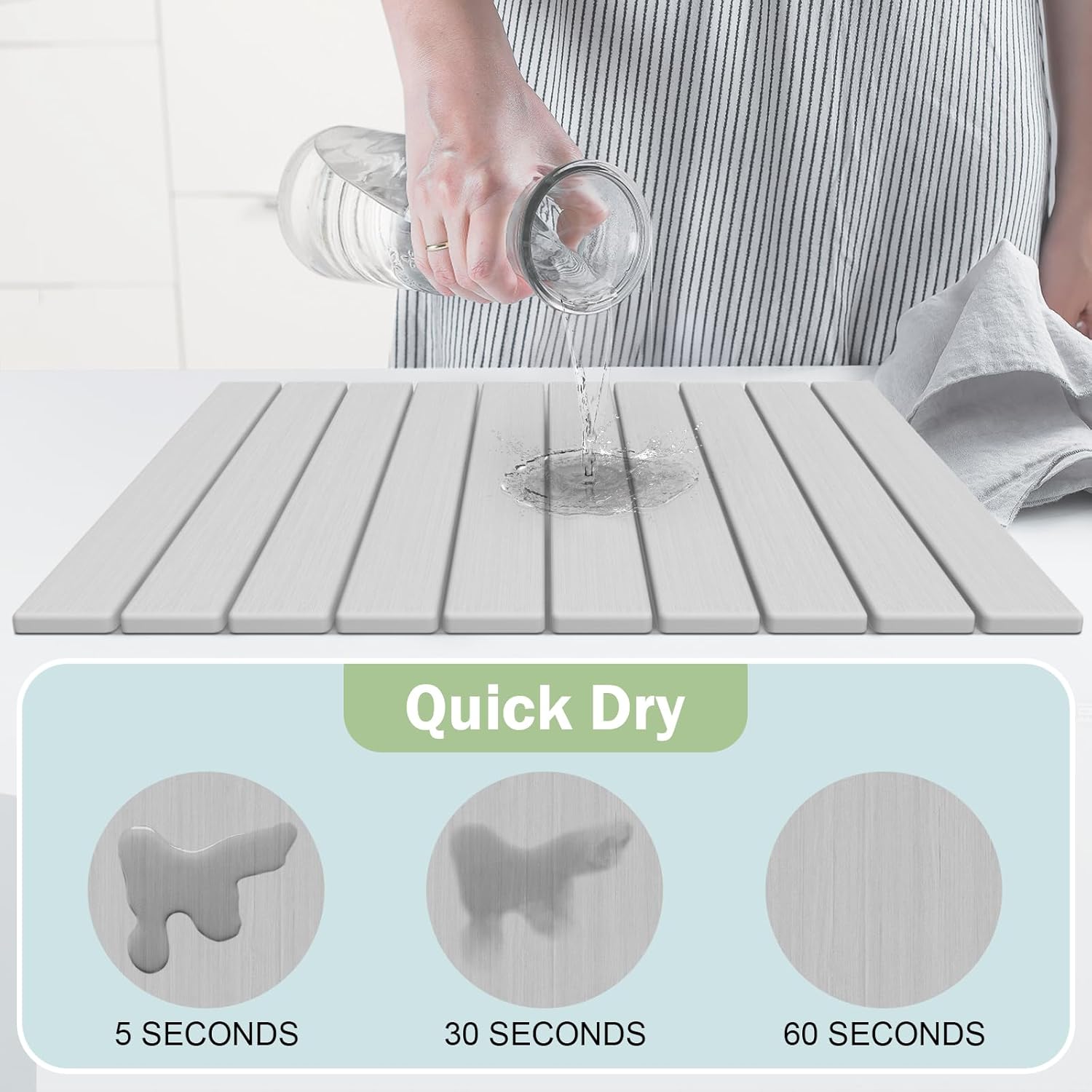 Stone Dish Drying Mat for Kitchen Counter,24"(L)×16"(W) Collapsible Fast-Drying Diatomaceous Earth