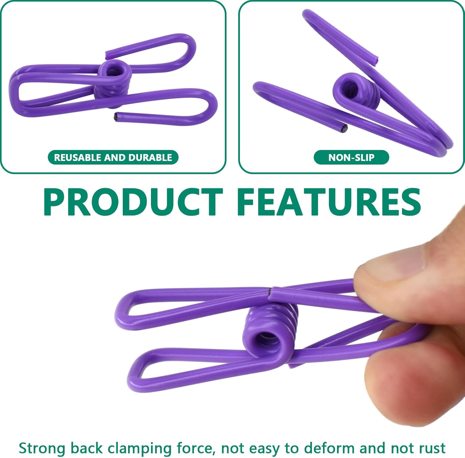 50 Packs Steel Wire Clips Vinyl Plastic Coated Multi-Function Colored Utility Clothesline Clip for