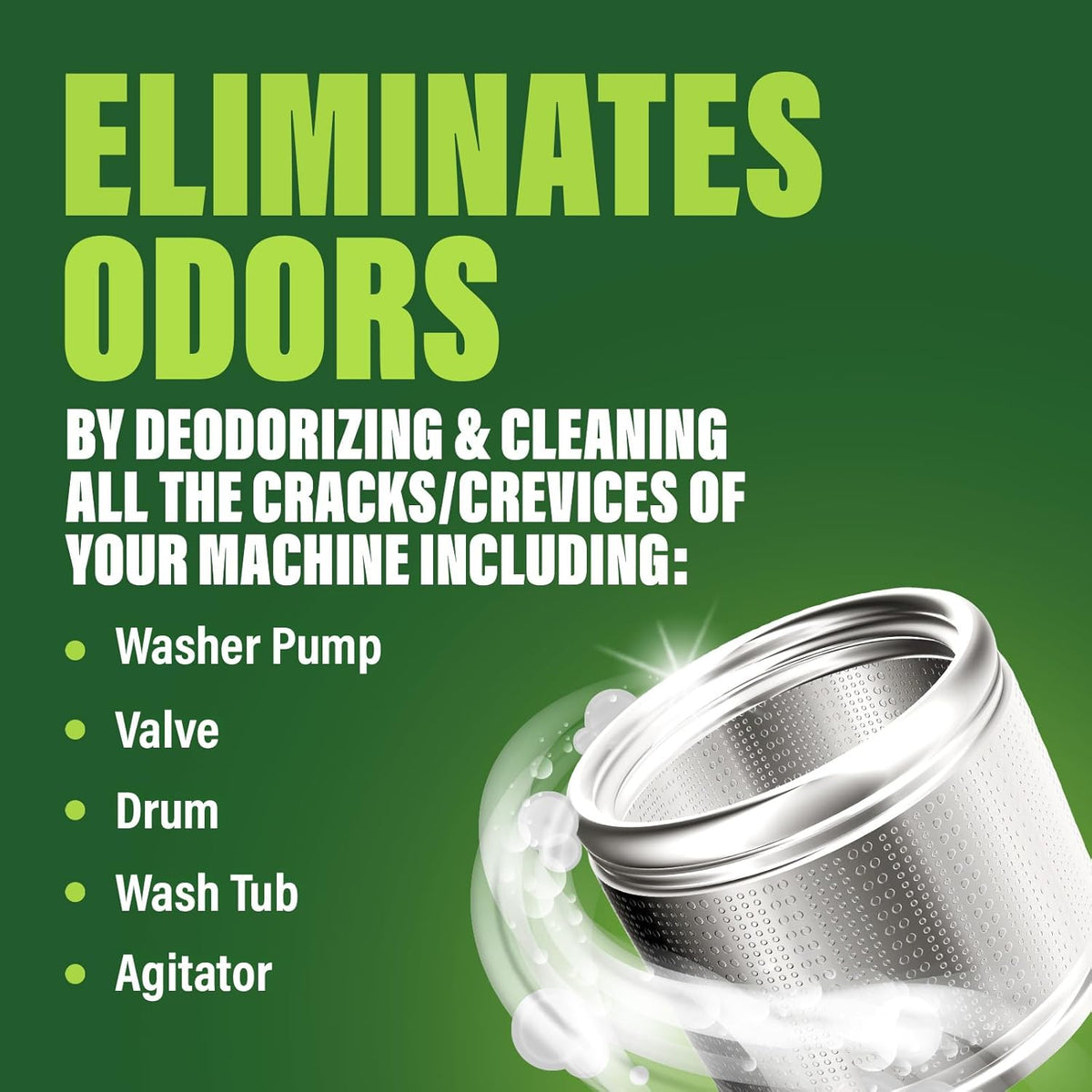 Green Gobbler Washing Machine Cleaner Tablets with Pipe Clean Technology Deodorizer | Front & Top