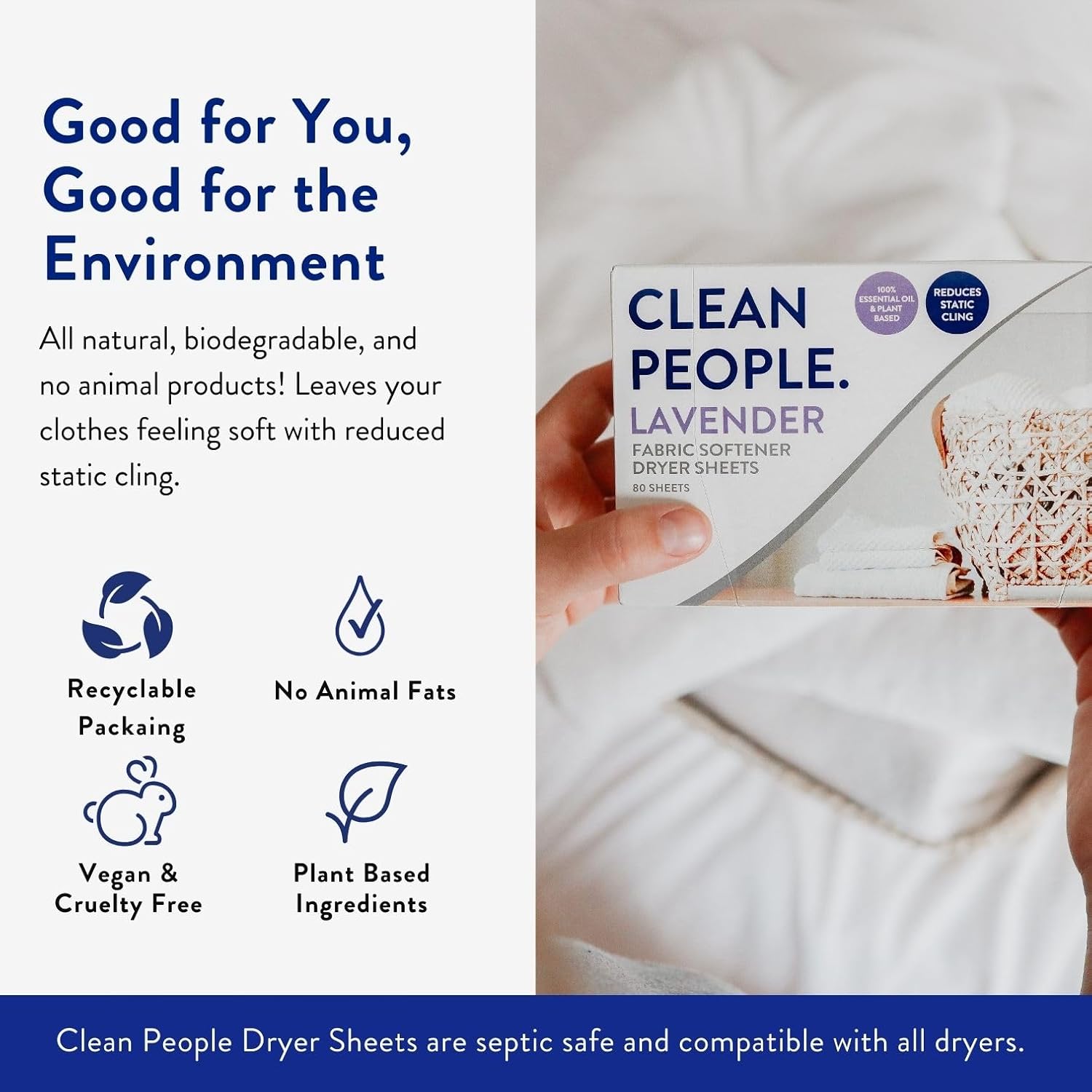 The Clean People Fabric Softener Sheets - Dryer Sheets - Softens & Removes Static - Vegan Laundry