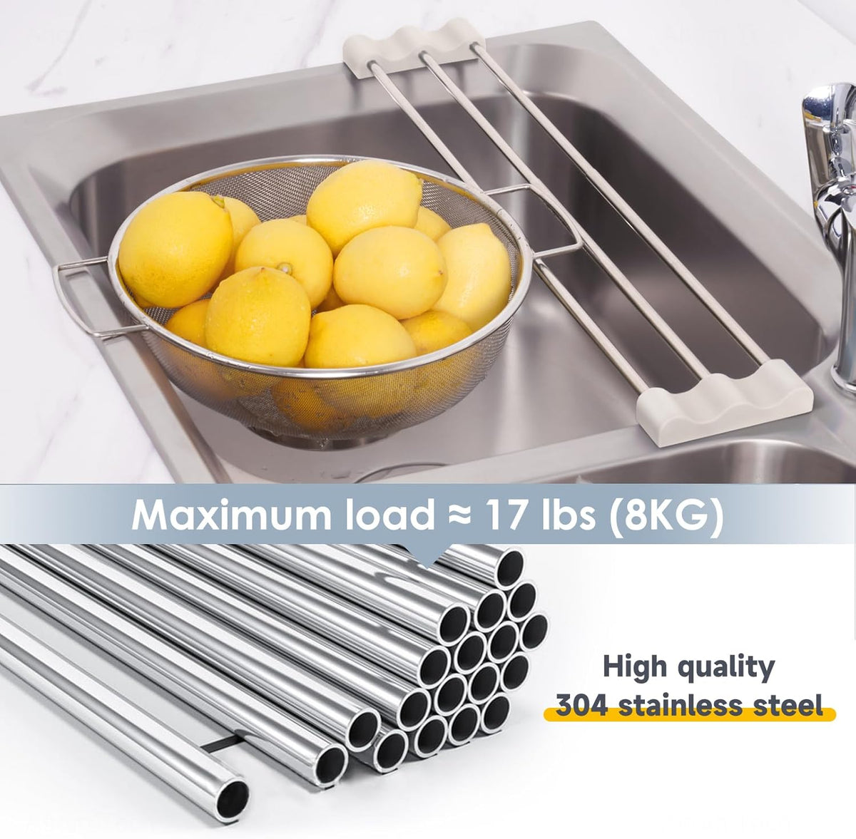 Tomorotec Adjustable Over-The-Sink Kitchen Rack for Dishcloths, Sponges, Bottles and Brushes