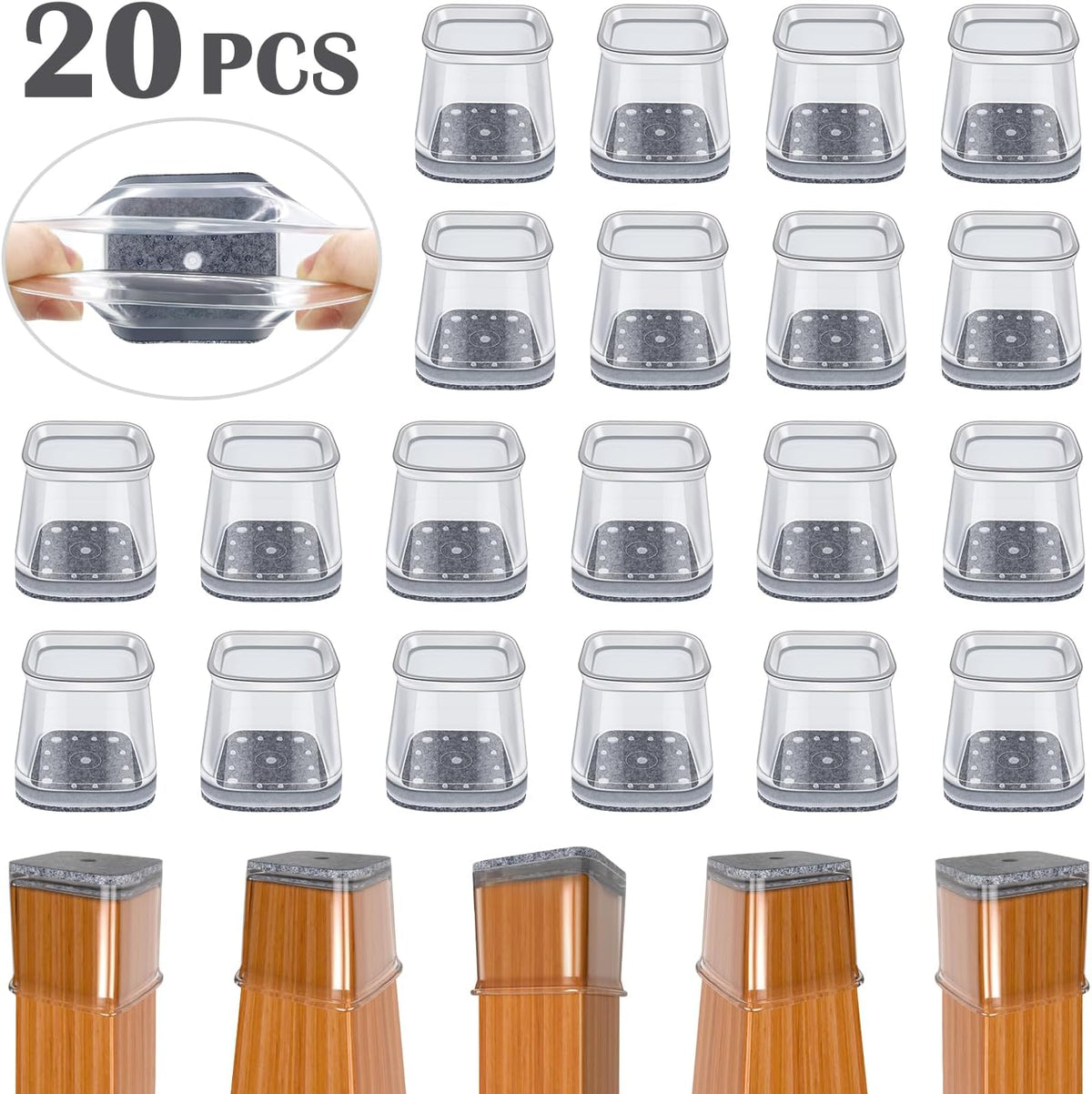 BUMACO Chair Leg Floor Protectors Square Chair Leg Protectors for Hardwood Floors Silicone Pads