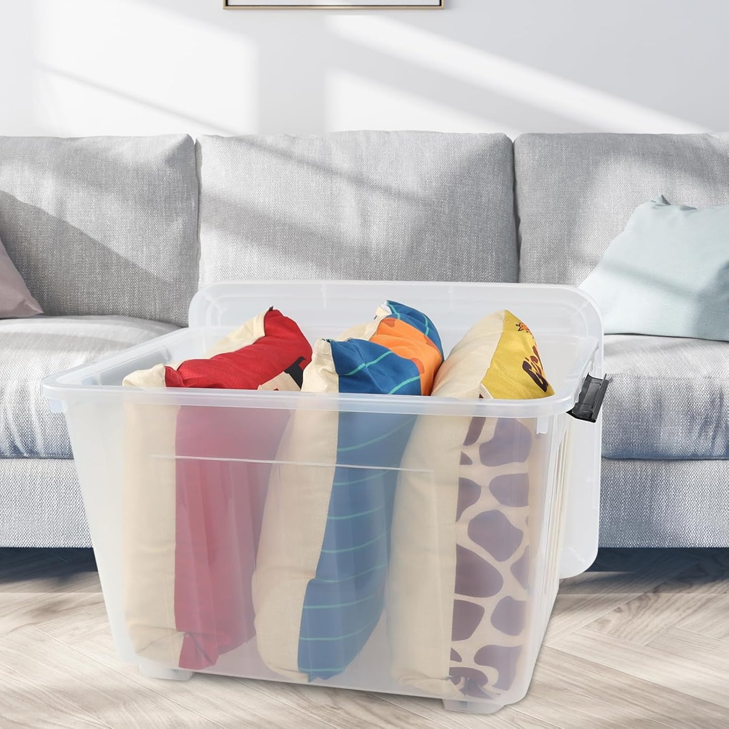 4-Pack 42 L Clear Plastic Storage Container Bin with Lids and Latch Buckle, Clear Storage Latch
