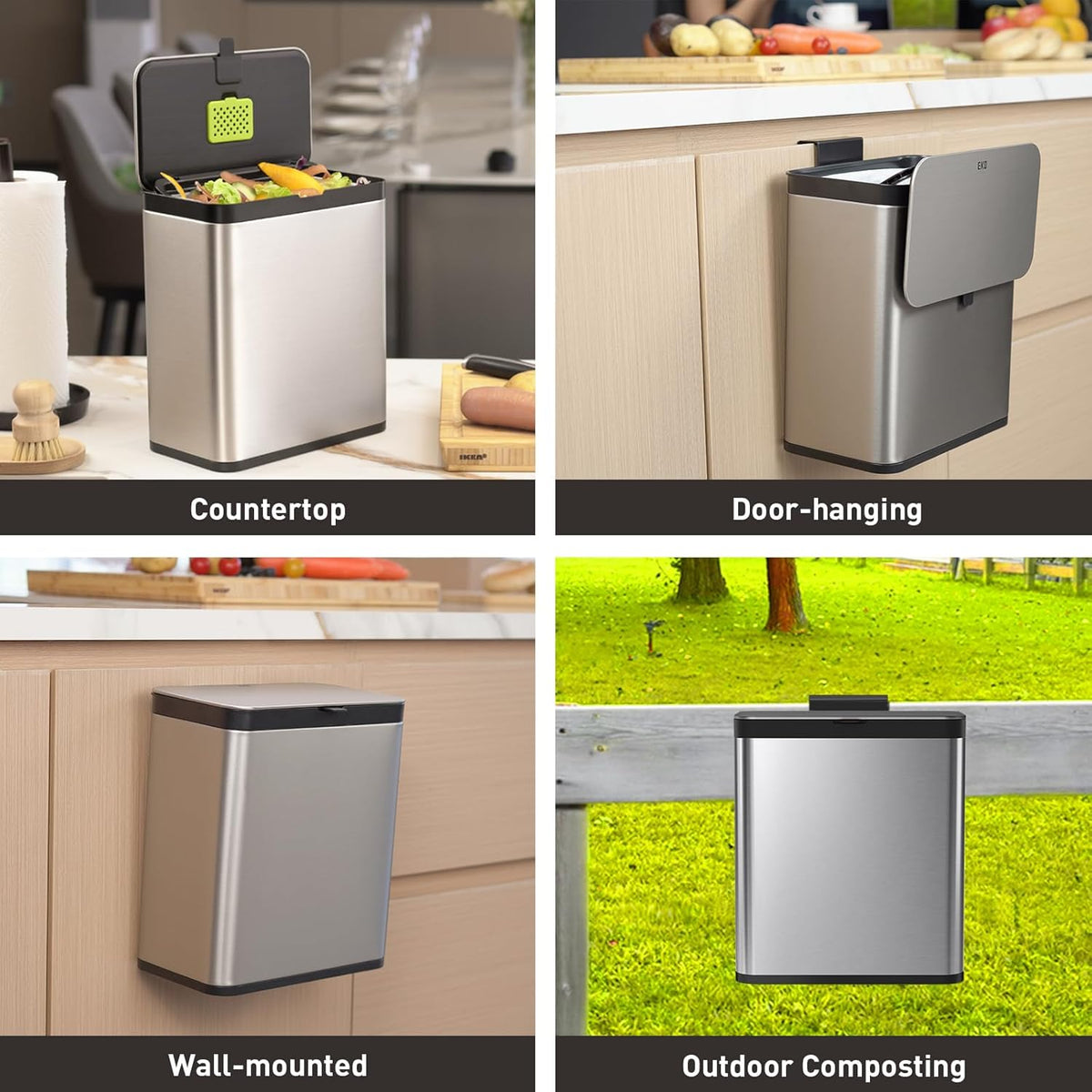 EKO Kitchen Compost Bin, 7L / 1.85 Gal Stainless Steel with Removable Inner Bucket and Deodorizer