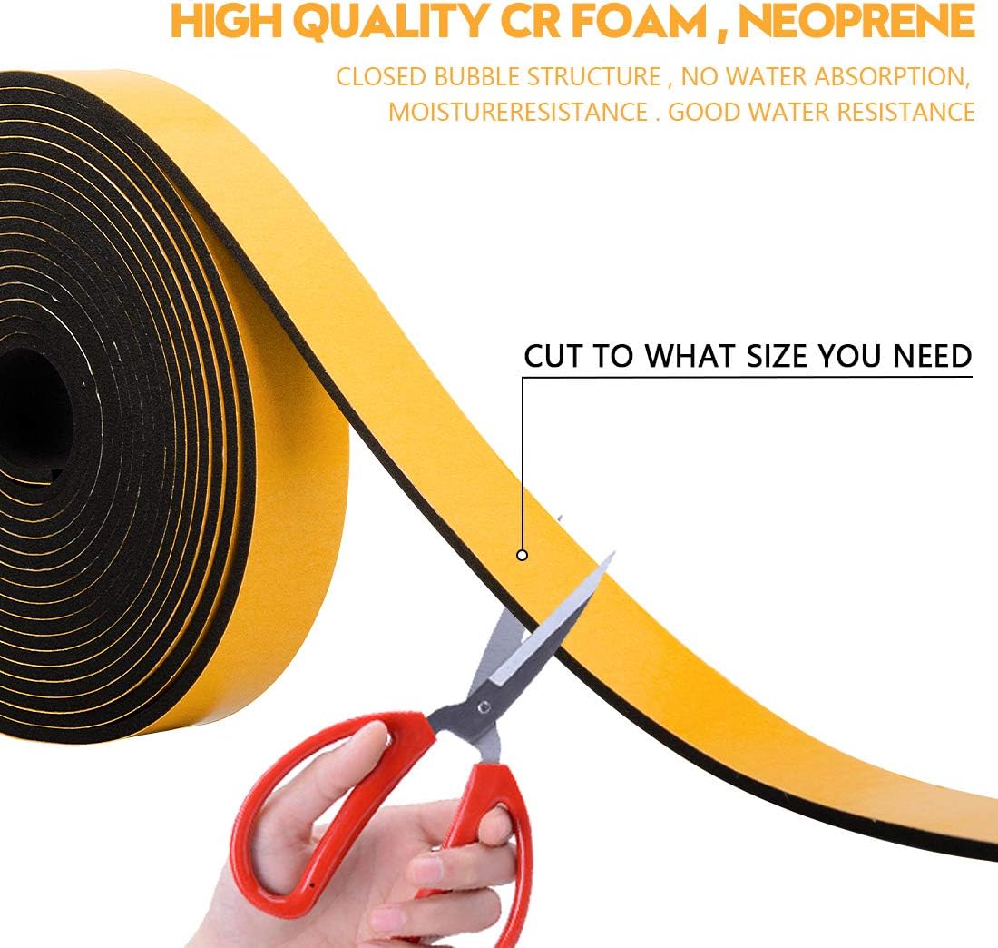 Neoprene Foam Weather Stripping, 2 Inch Wide X 3/8 Inch Thick, Door Jamb Seal Strip with Adhesive