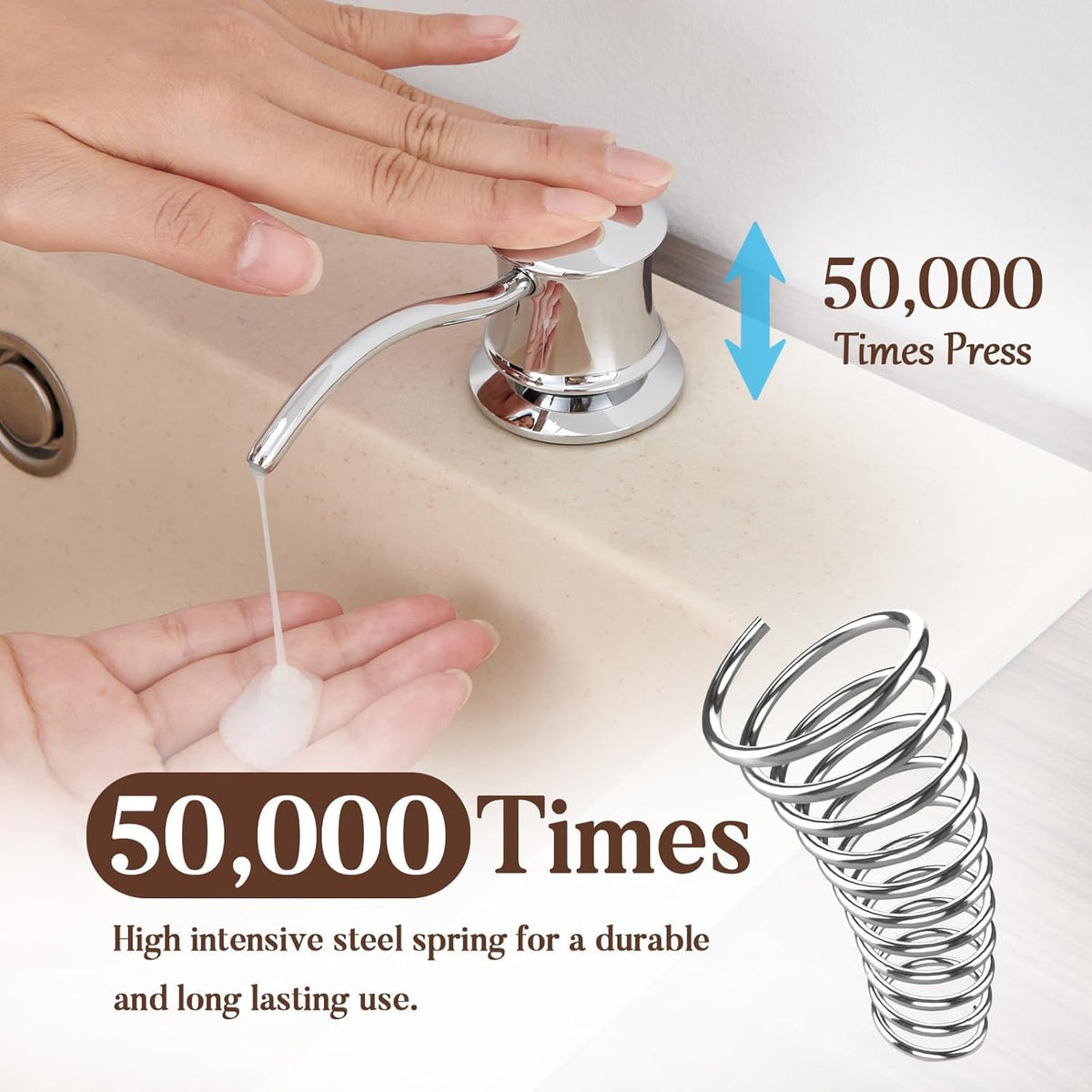 Built in Soap Dispenser for Kitchen Sink Countertop, Solid Brass Pump Head Long Spout with 10.2