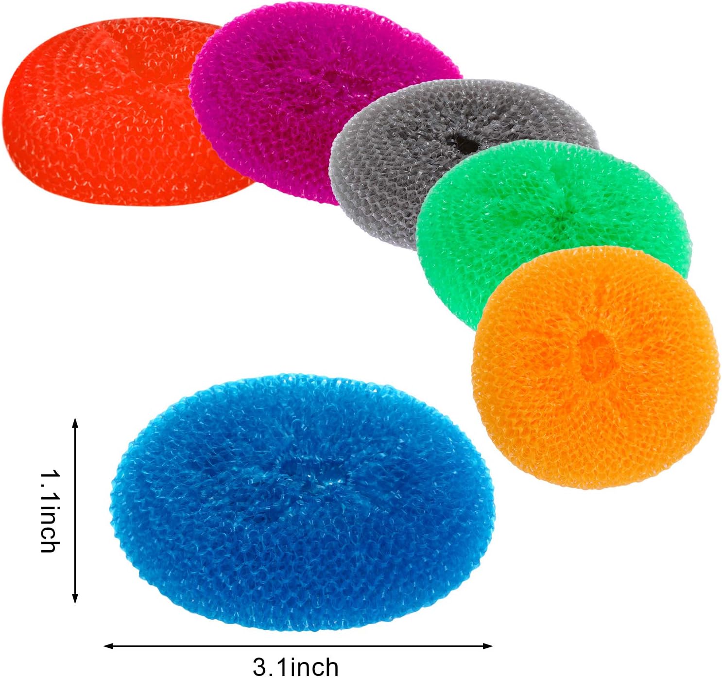 Blulu Plastic Dish Scrubbers for Dishes Pot Round Nylon Pad, Mesh Scouring Non Scratch Pads(Rainbow