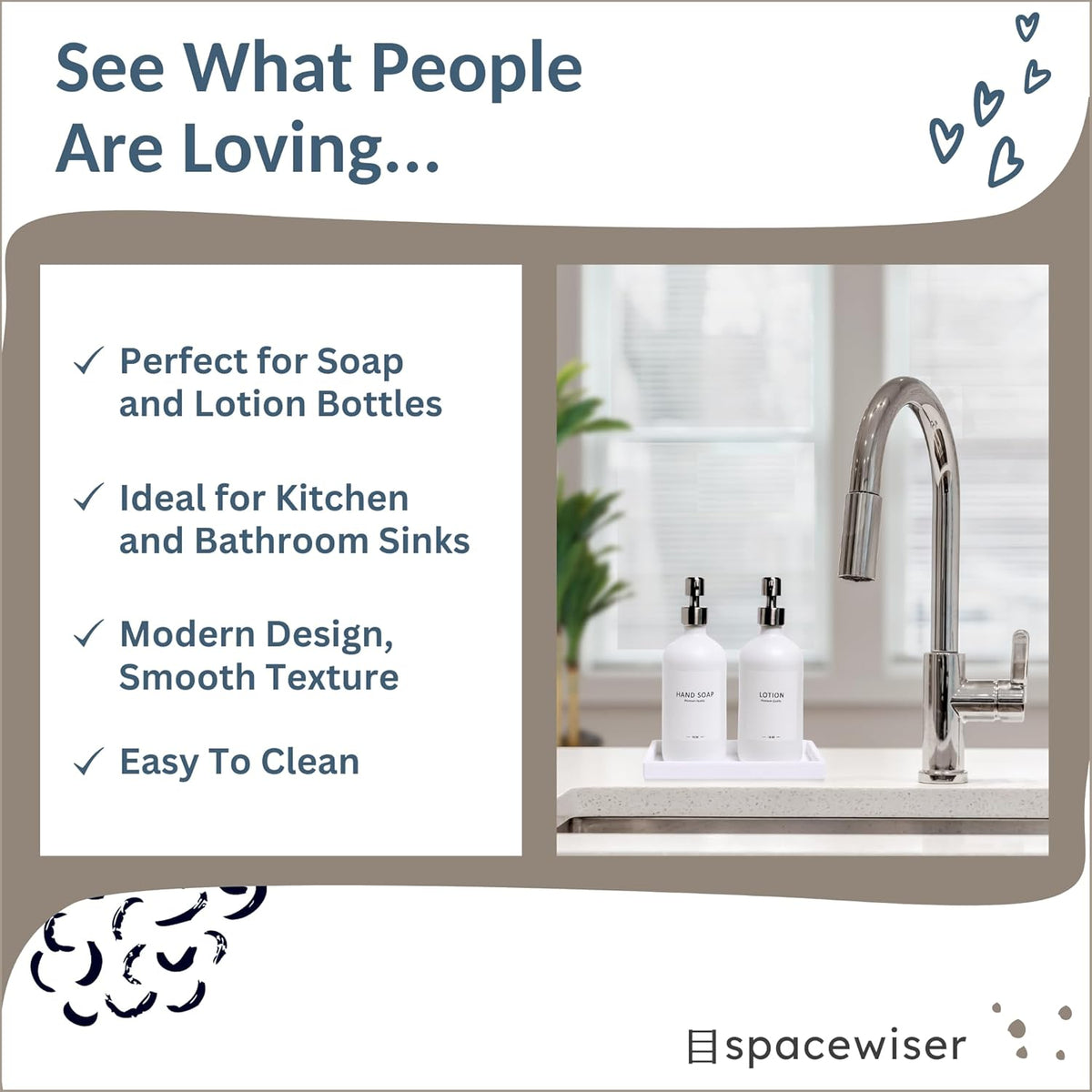 Countertop and Vanity Tray - Small 7.7” Silicone Tray for Soap Dispenser, Bathroom Trays, Dish Soap