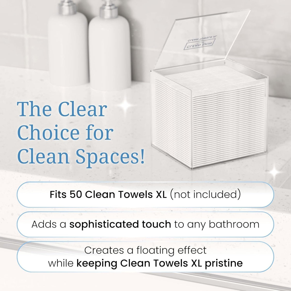 CLEAN SKIN CLUB Clear Acrylic Box for Clean Towels XL (NOT Included), Container For 50 Disposable