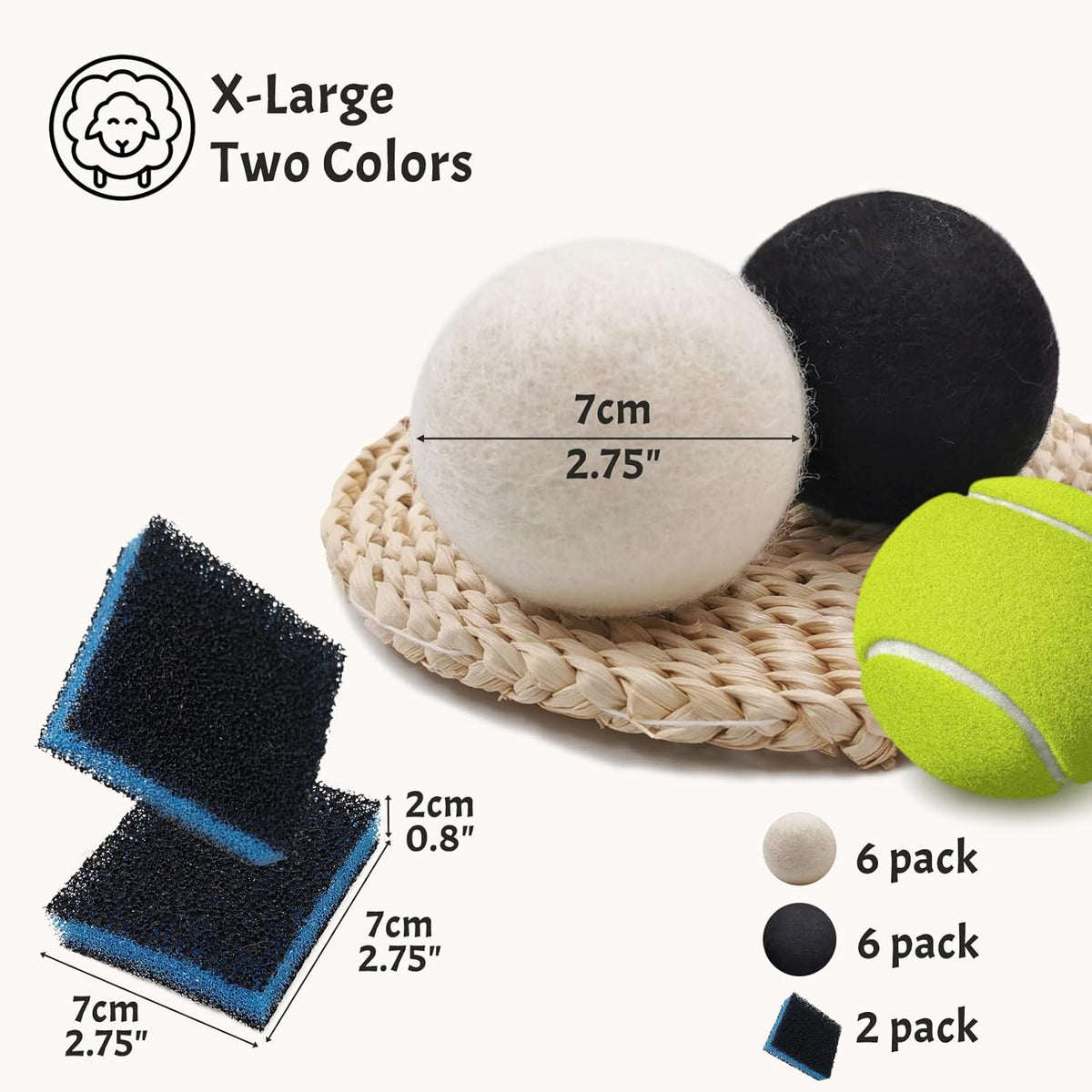 Daily Treasures 2.75"Wool Dryer Balls 12 Pack-Organic Wool Laundry Balls for Dryer,Natural Fabric