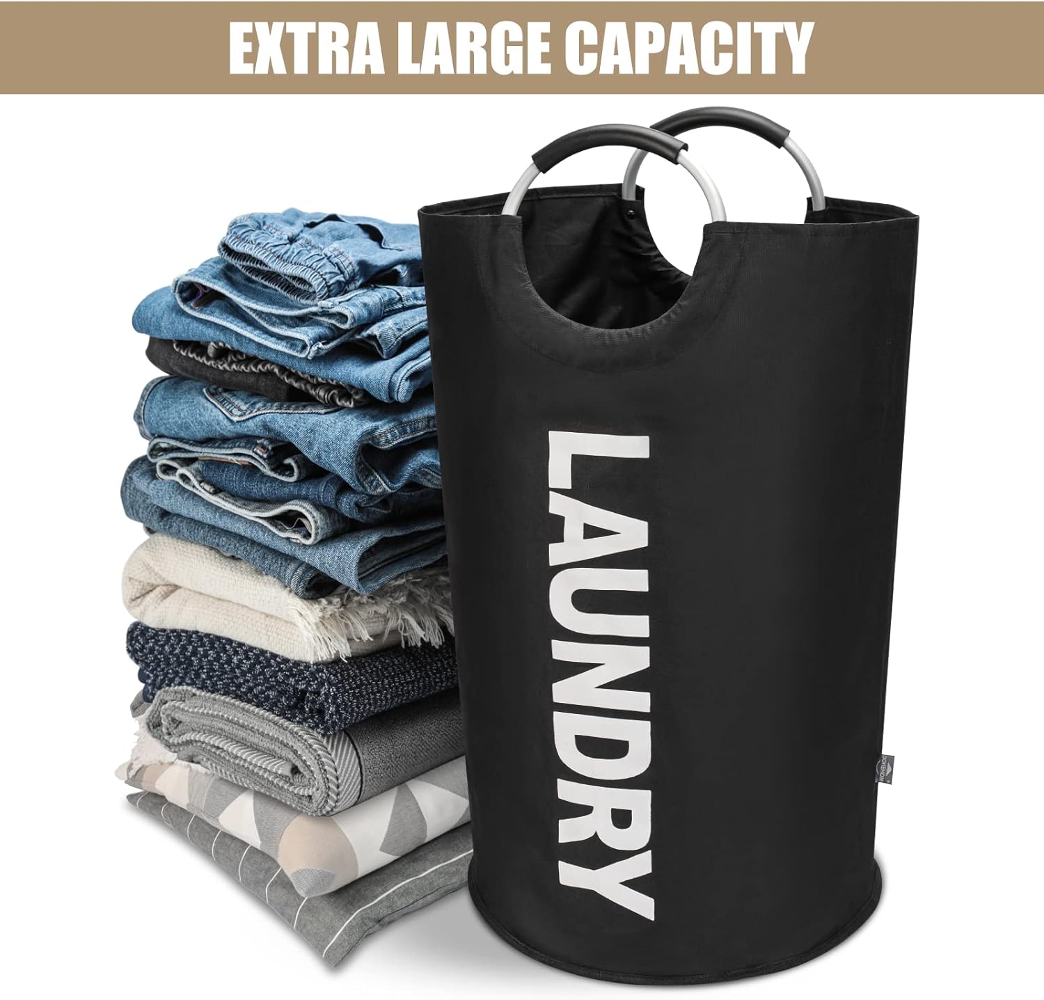 DOKEHOM 90L Large Laundry Basket, Collapsible Laundry Bag, Freestanding Tall Clothes Hamper