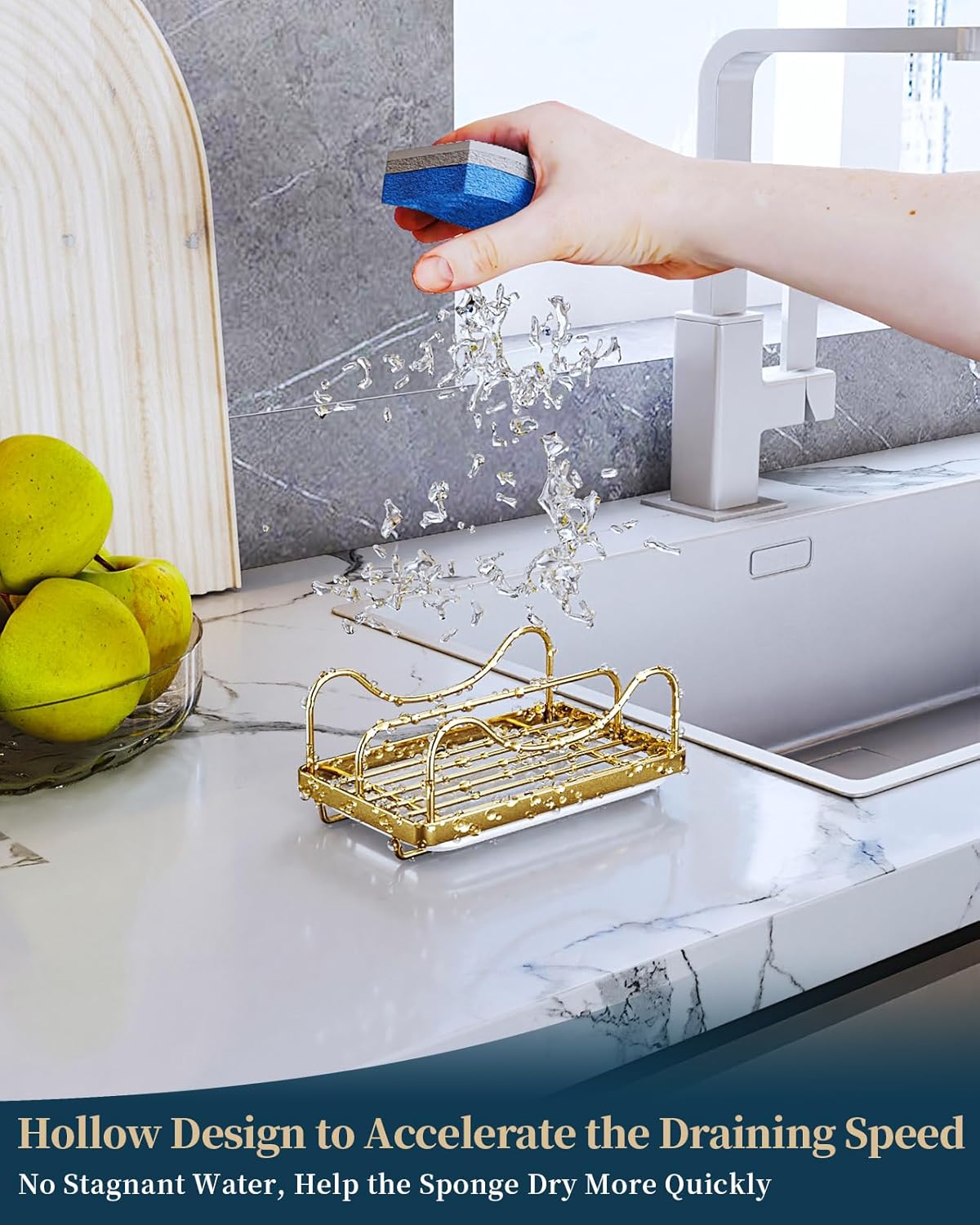 Consumest Sponge Holder for Kitchen Sink - Movable Sink Caddy for Countertop Organizer, 304