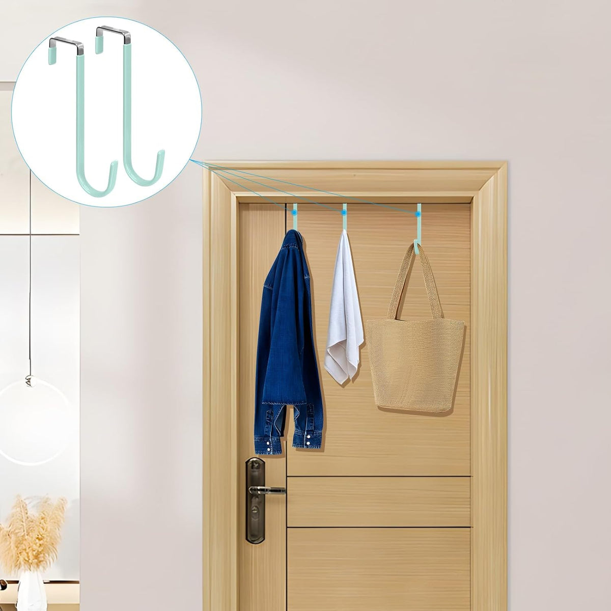 FYY Over The Door Hooks, 4 Pack Upgraded Long Door Hangers Hooks with Rubber Prevent Scratches