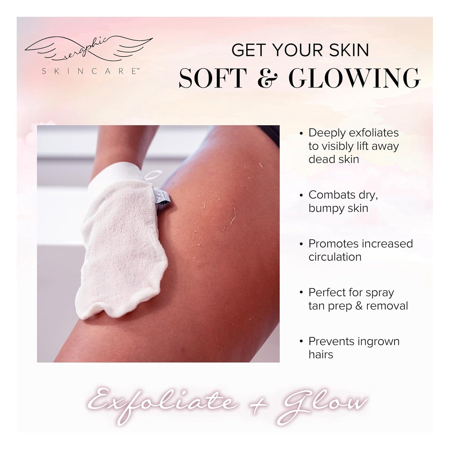 Seraphic Skincare (Original) Divine Glow Exfoliating Mitt (2pcs) – 100% Vegan Viscose Traditional